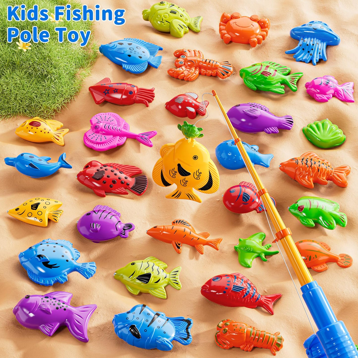 JUKUDAHU Magnet Fishing Toys Game for Kids 3-5 - Floating Fish Toys with Inflatable Kiddie Pool, Bath for Toddlers, Pole Rod Net, Outdoor Party for Boys Girls Kids Age 3 4 5 6 7 8 Year Old