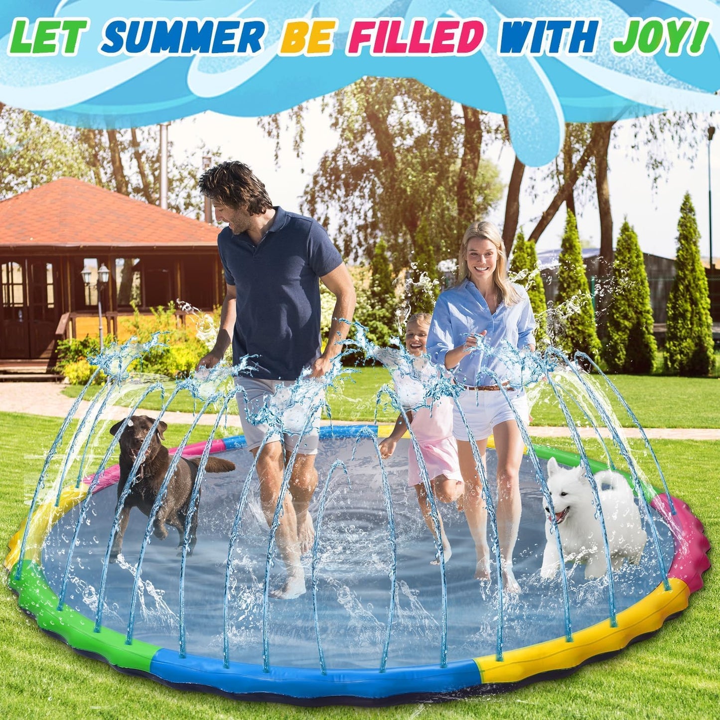 12 ft Giant Inflatable Splash Pad Extra Large 144" 2025 Update Non Slip Pad for Adults Large Dogs Pets Giant Thicken Sprinkler Pool Summer Outdoor Fun Backyard Fountain Play Mat (Cute Style)