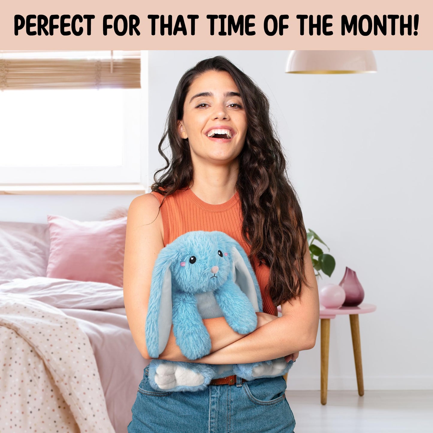 Bunny Microwavable Stuffed Animal โ 1.5 lb Unscented Heating Pad Plush, Soft Cozy Bunny Toy for Relaxation and Comfort, Gift for Women, Girls, Adults & Kids by Happy Fuel, Blue