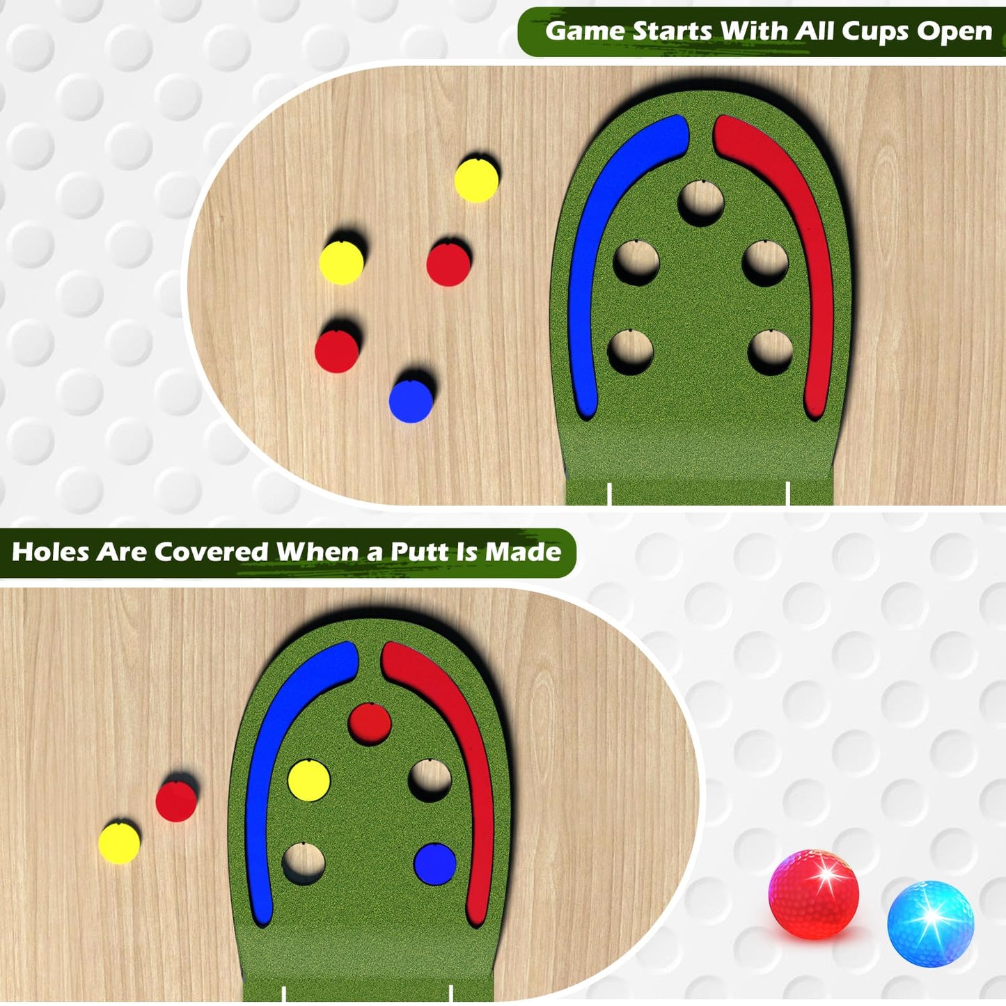 TERRAMUS Upgraded Golf Putting Mat for Kids, Putting Green with LED Light up Holes, Glowing Balls, 2 Clubs, Toy Golf Set, Golfing Mats Indoor Outdoor, Sport Game Golf Gift for for Kids Teens Family