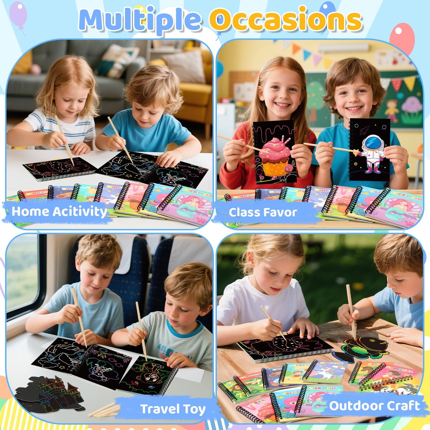 Skrajoi 24 Pack Scratch Art Party Favors for Kids - Rainbow Scratch Paper Notebook with Scratch Off Cards Easter Basket Stuffers Birthday Goodie Bags Stuffers with - Return Gifts DIY Classroom Prizes
