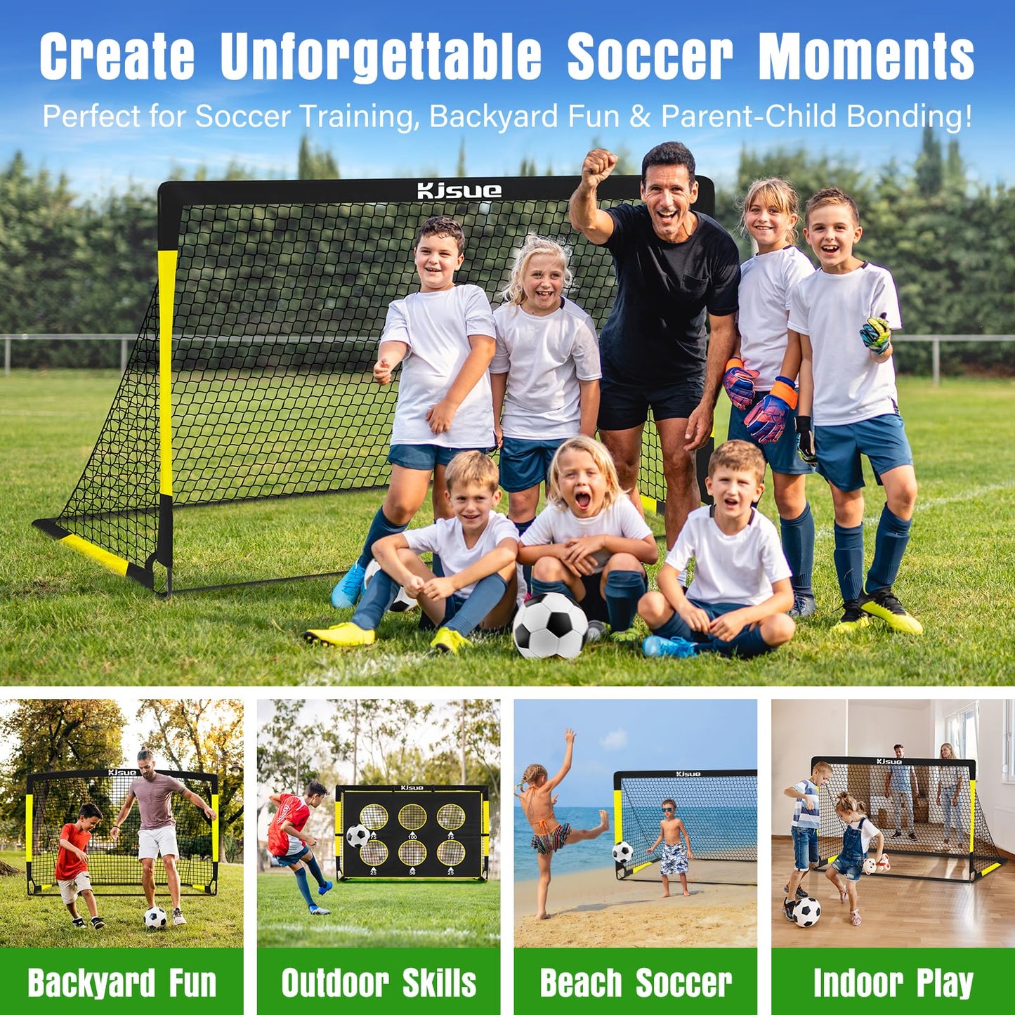 Kids Soccer Goal for Backyard Set - 2 of 6x4 ft Soccer Goals Net Training Equipment, Soccer Nets for Kids Age 3-5 6-8 8-10 10-12, Ball, Targets for Toddler Kid Youth Soccer Games Sports Outdoor Play