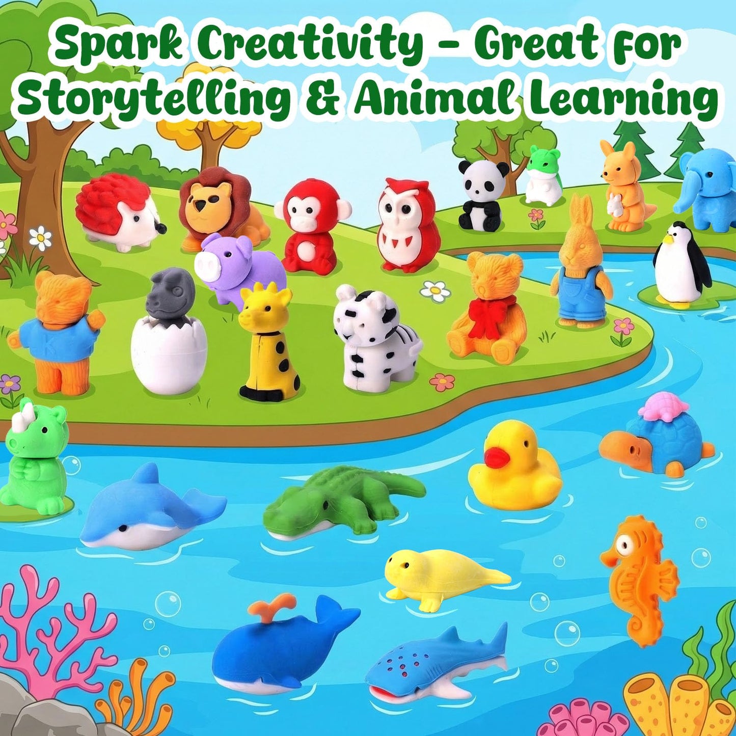 3 otters 50 Pack Animal Erasers, Desk Pets Classroom Prizes Treasure Box Toys Game Reward for School, Mini Fun Cute Erasers for Gag Gift Goodie Bag Stuffers Party Favors