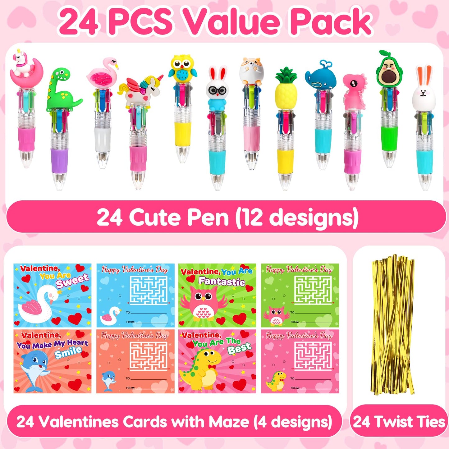 Mini Multicolor Pens in One 4-in-1 Cute Pens Bulk for Kids, Ballpoint Pen for Birthdays and Children's Party Favors Student Gift From Teacher School Supplies Classroom Treasure Box Toys Prizes
