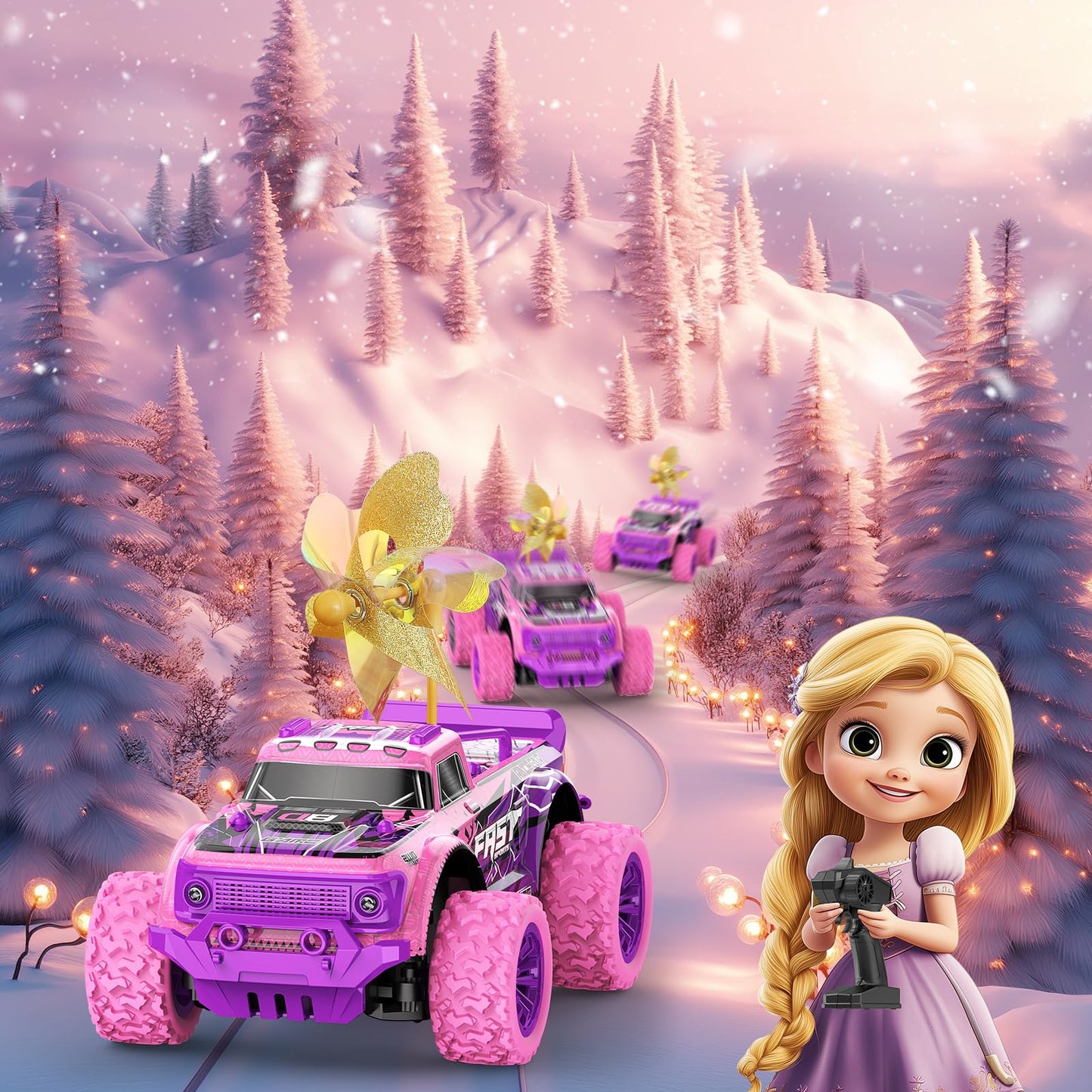 iDrone Remote Control Car for Girls: 1:20 Scale Pink Purple Rc Truck with LED Light and DIY Windmills - 20Km/h All Terrain Fast RC Cars, 2.4GHz Monster Truck Toys for Kids Gift