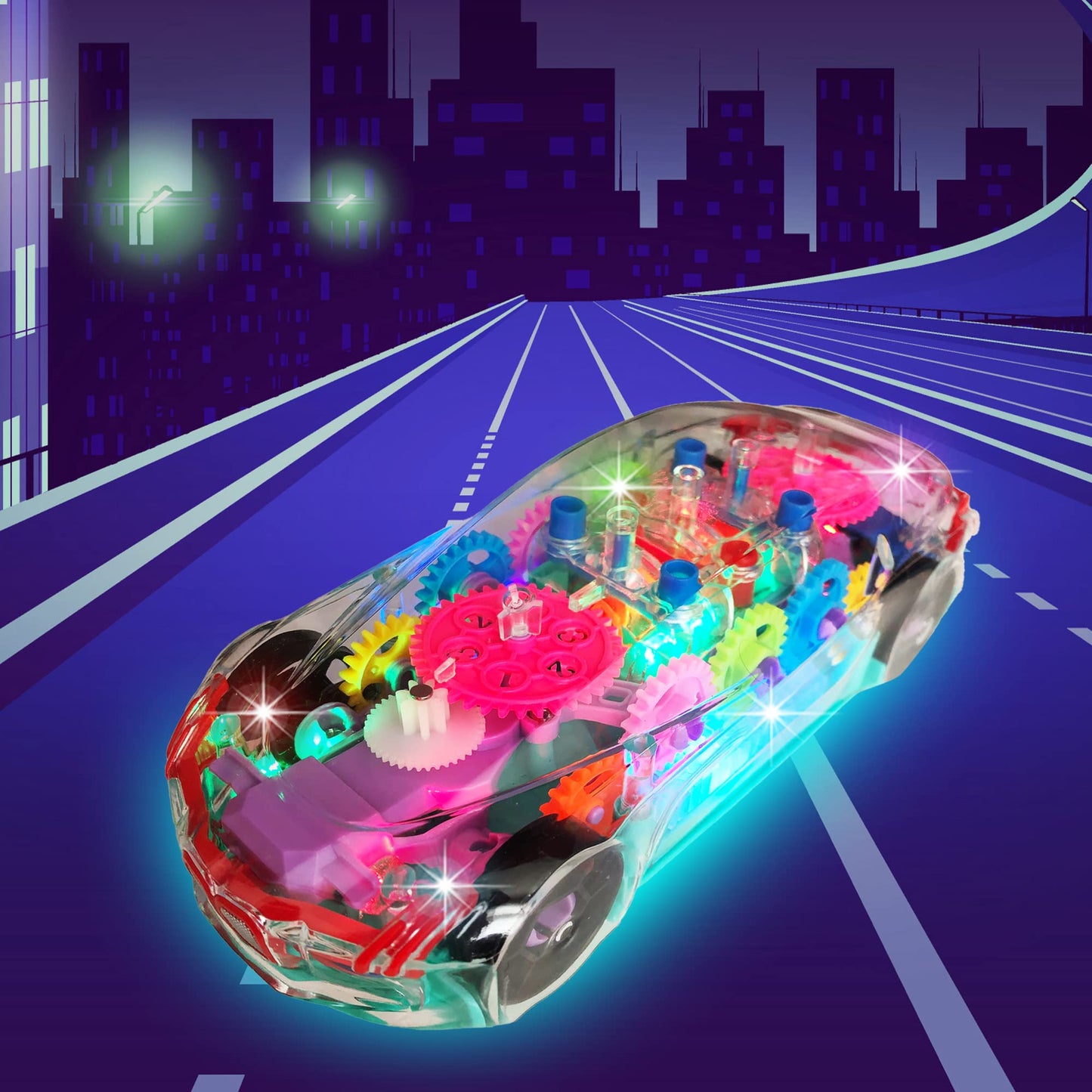 ArtCreativity Light Up Transparent Airplane & Car Toys: Bump and Go Fun with Moving Gears, Music, LED Effects, Ages 3+, Great Birthday Gift Ideas (2PC Set)