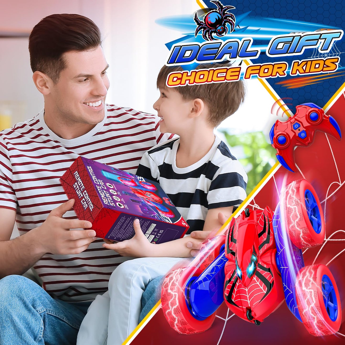 Excitobo Remote Control Car,RC Cars Boys Toys for 3 4 5 6 7 8 9 10 11 12 Year Old Boy Double Sided 360°Flip 4WD Rechargeable Drift RC Race Car Birthday Gifts Easter Basket Stuffers for Kids Age 3-12