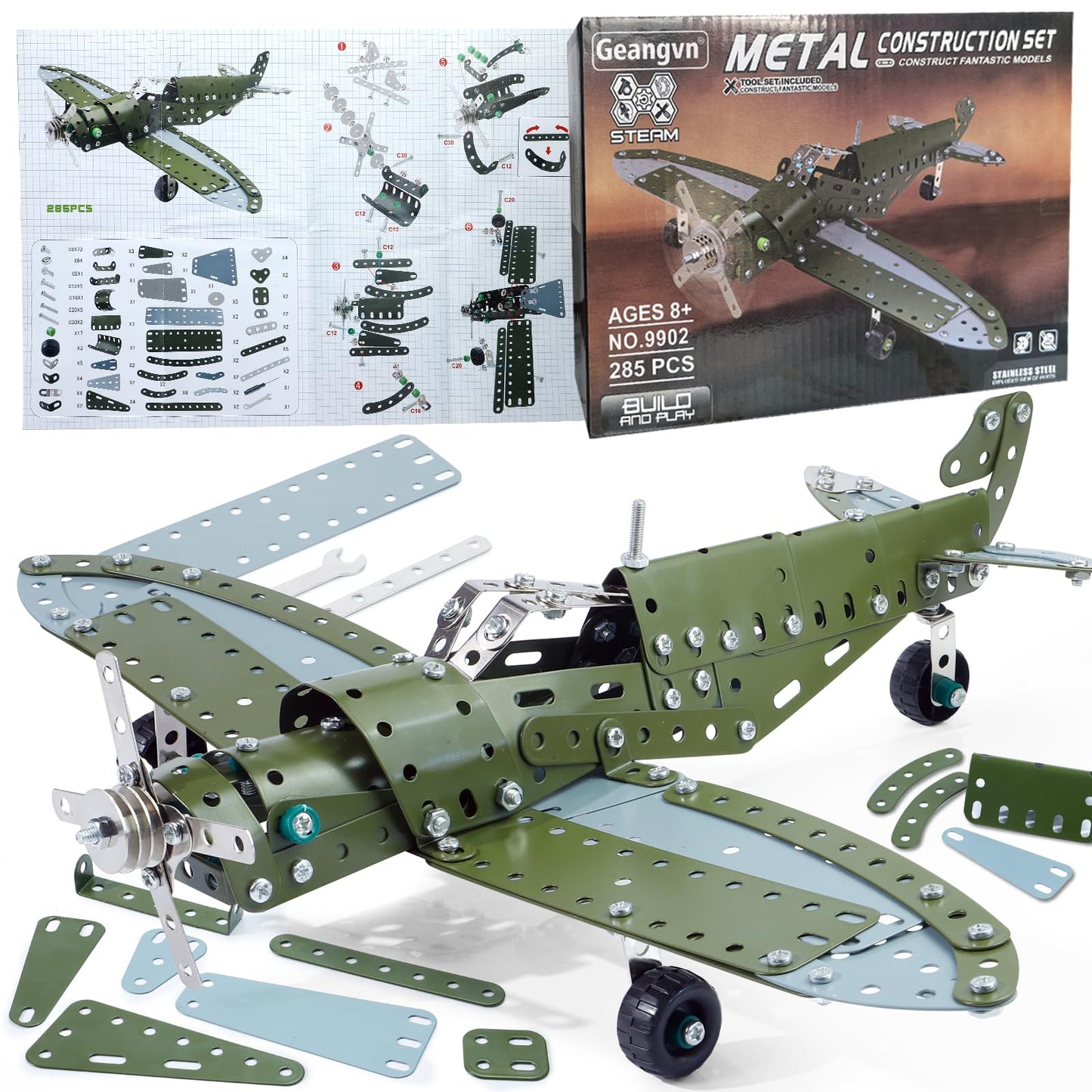 Geangvn Metal Model Airplane Building Toys for Ages 8-13 14 and Up, 285pcs Plane Stem Toys for Boys Age 8-12, Assembly Jet Kits for Kids 8-10, Birthday for 9 10 11 Year Old Boys Adults
