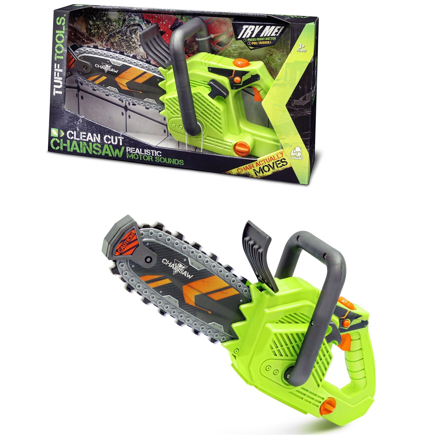 JAROFUREL Lanard Tuff Tools: Clean Cut Chainsaw - Kids Sounds & Action Toy, Realistic Action Yard Work Toy, Battery Powered, Ages 3+, 14.50 x 4.00 x 8.00"