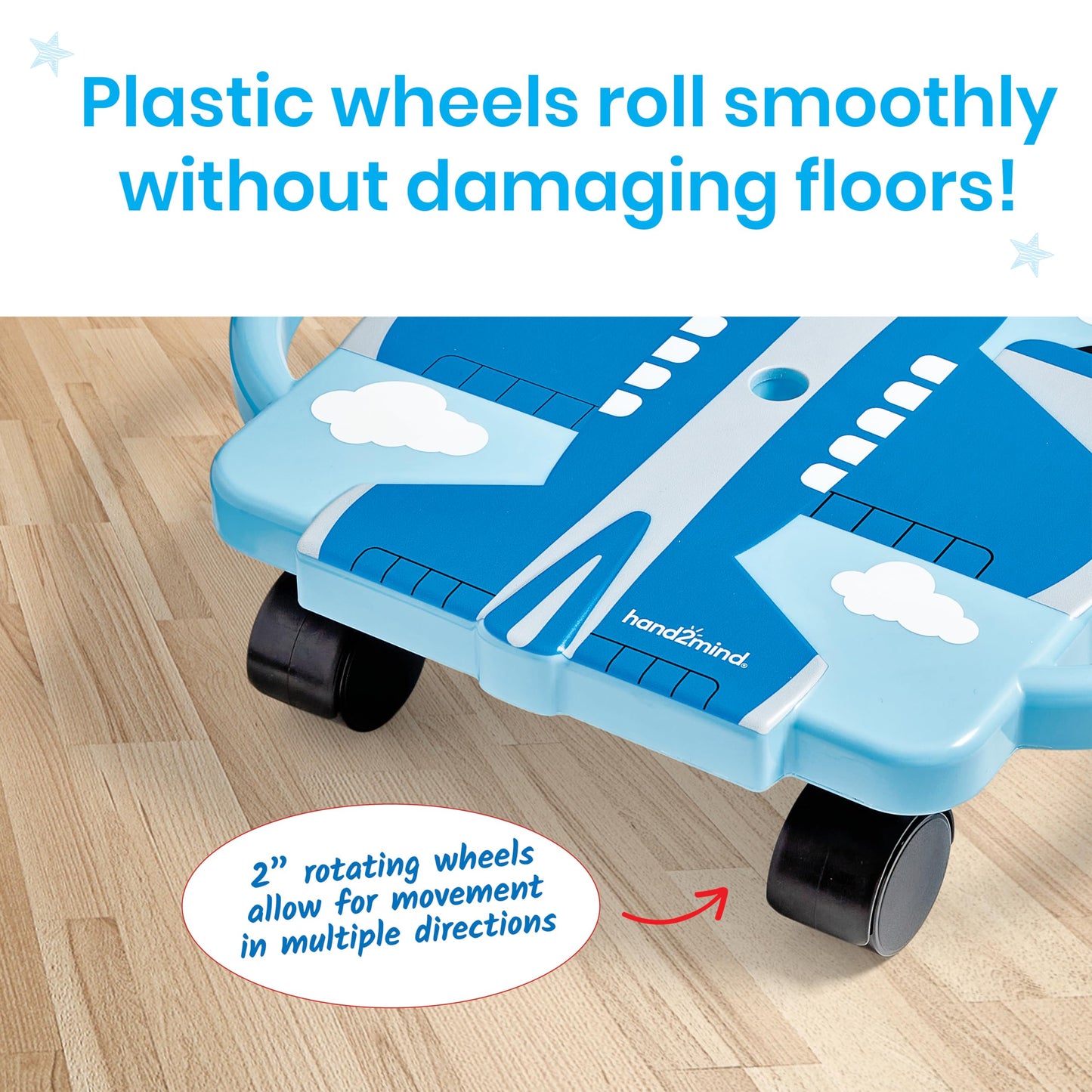 hand2mind Blue Plane Glider Scooter Board, Floor Scooter Board, Gross Motor Toys, Kids Exercise & Physical Education Equipment, Playground Toys, Indoor Active Play, Toddler Outdoor Activities