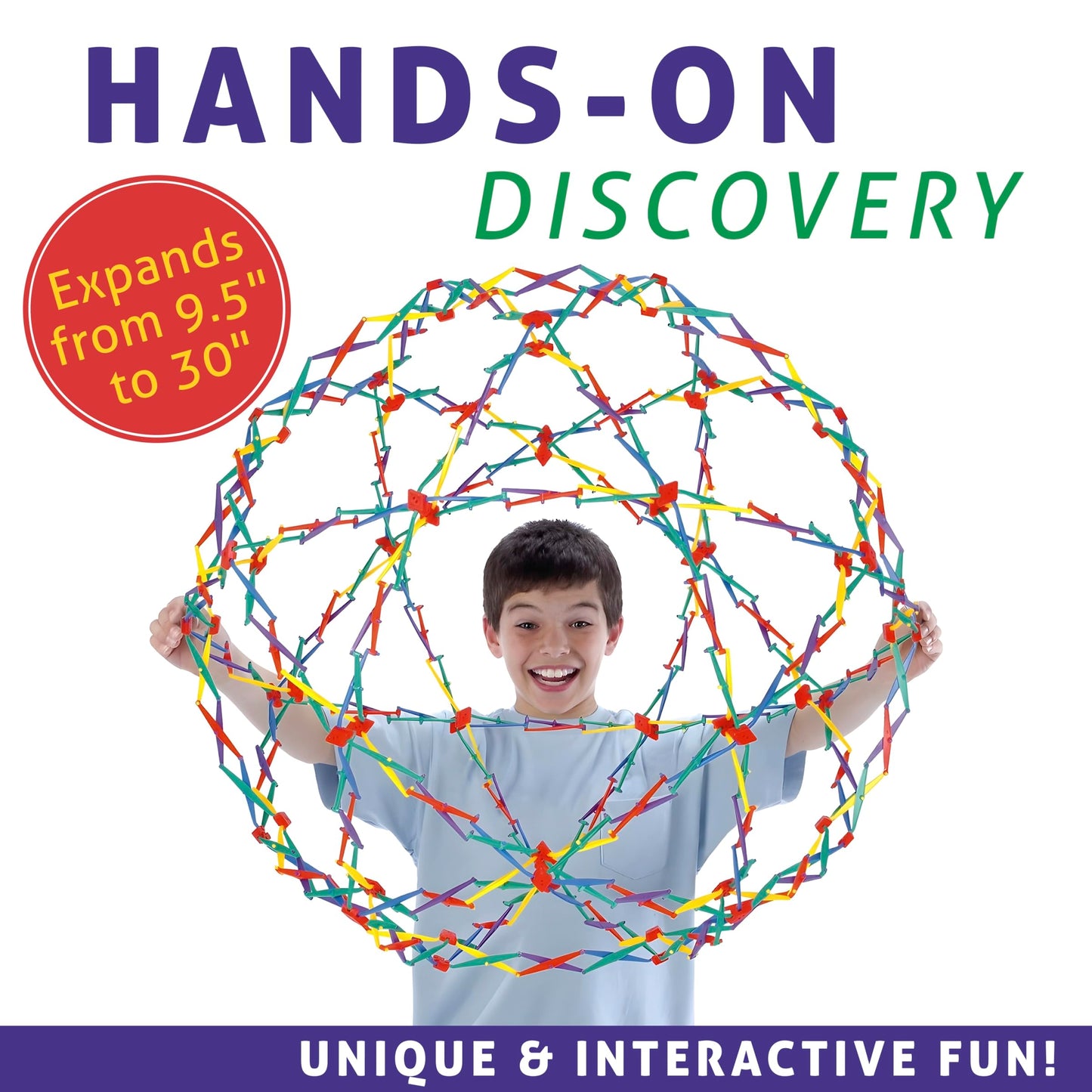 University Games, Hoberman Original Sphere-Rainbow, award-winning geometric expanding/contracting ball, Ages 4 to 104