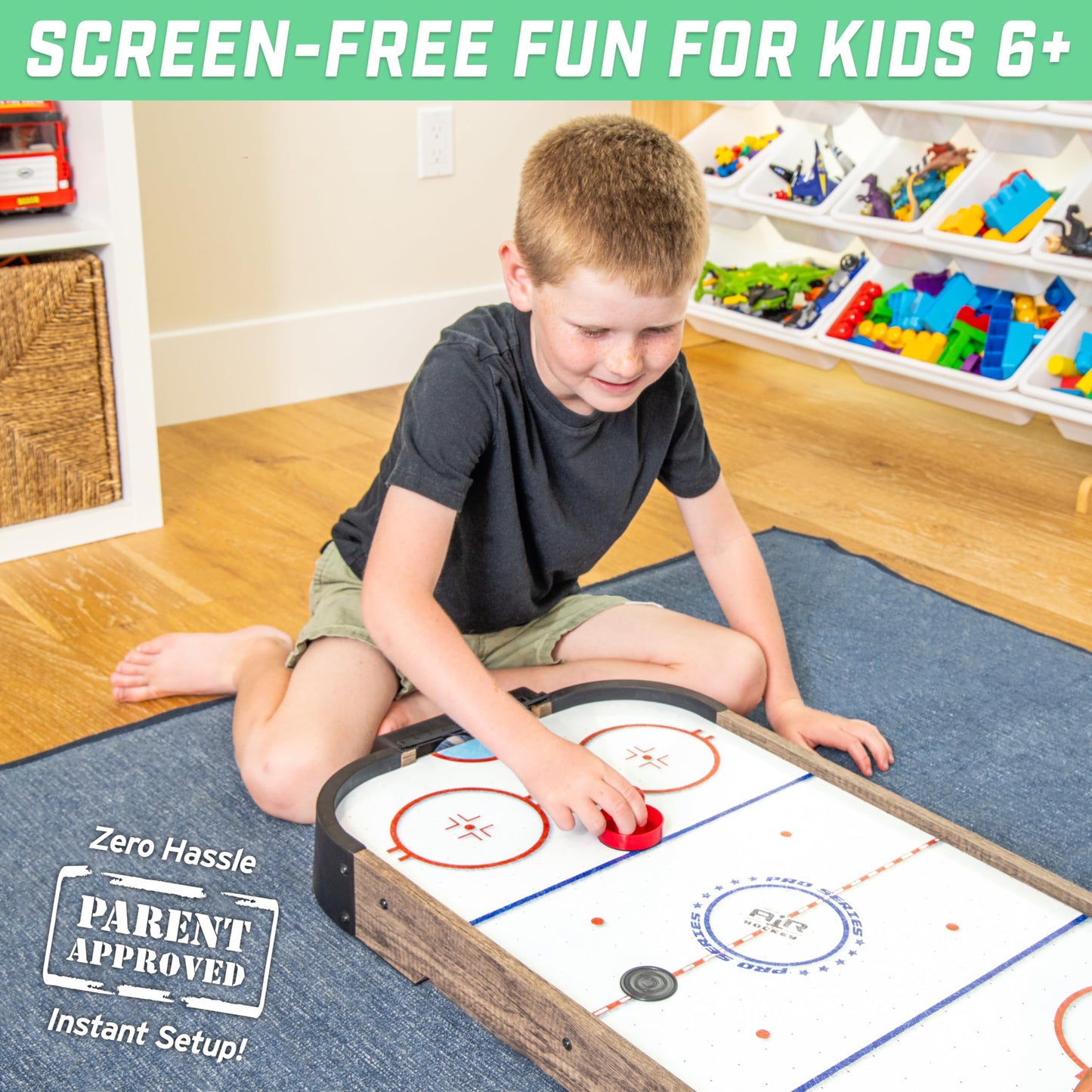 GoSports 30 Inch Table Top Air Hockey Game for Kids - Portable, Battery Operated Game Table - Oak