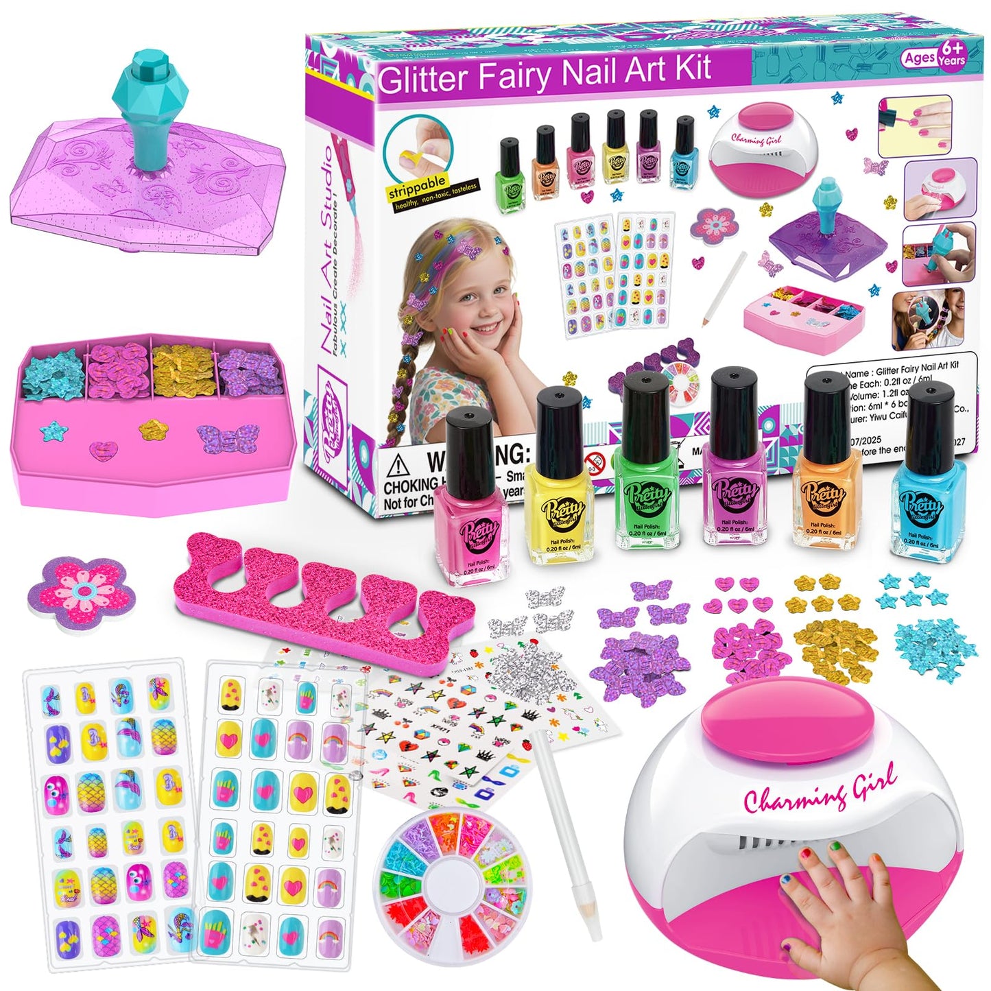 QoQlz Kids Nails Polish Set for Girls with Hair Gem Stamper Kit, Nail Art Kit for Kids Ages 7-12 - Cool Girly Stuff - Birthday Gifts for Girls 6 7 8 9 10 11 12 Years Old