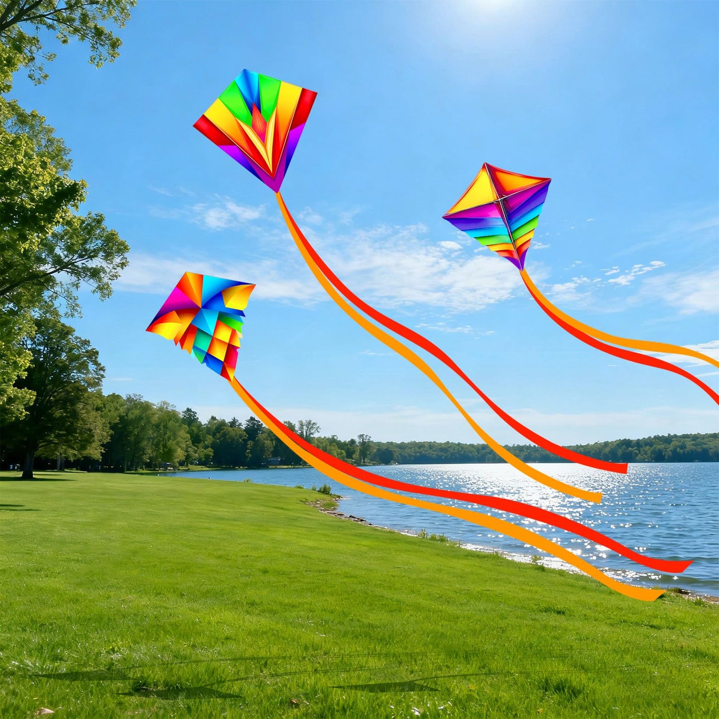 Simxkai 3-Pack Small Diamond Flyers for Toddlers Age 2-4 | Kids Outdoor Toy with Rainbow Colors, Easy Flight for Beginners, Beach Park & Birthday Gift Set