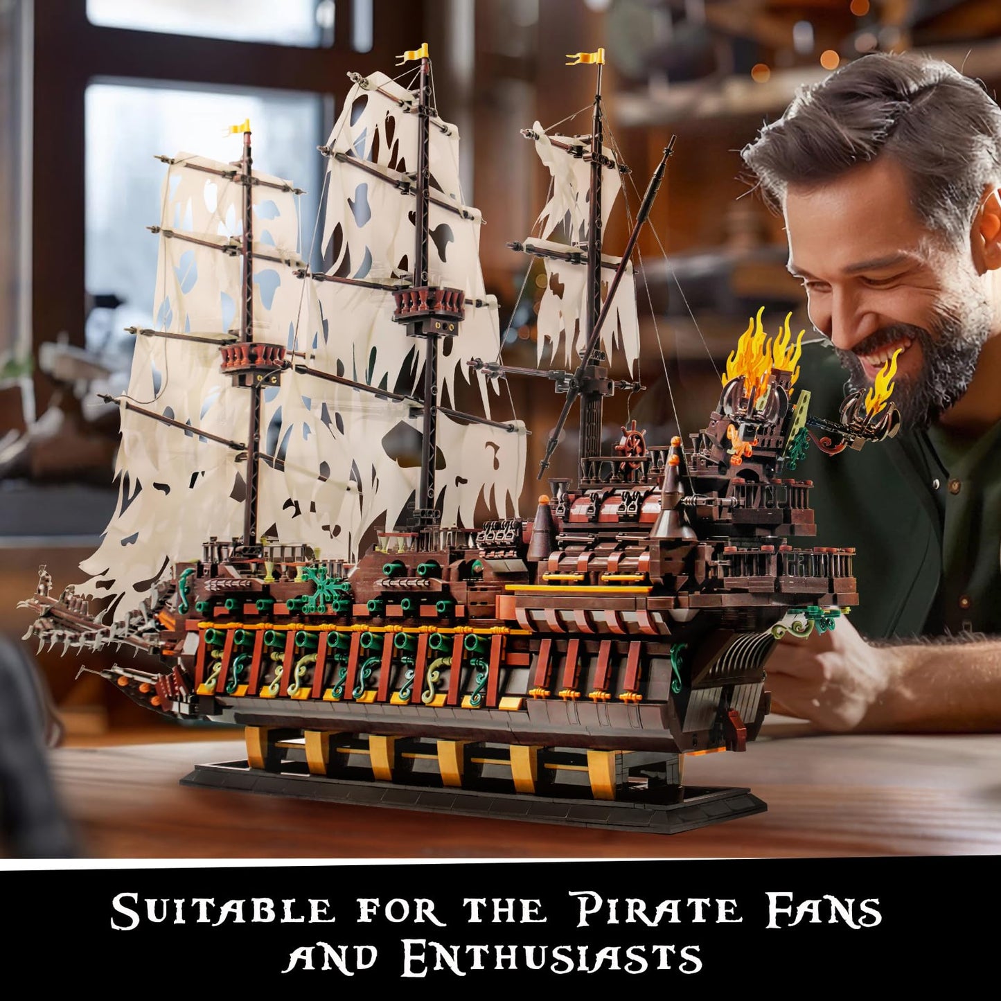 Mould King 13197 Pirate Ship Building Toy, MOC Flying Dutchman Model Ship Boat, Toy Building Sets for Adults, Halloween Decor Christmas Birthday Gifts for Teens Collections (4364 Pieces)