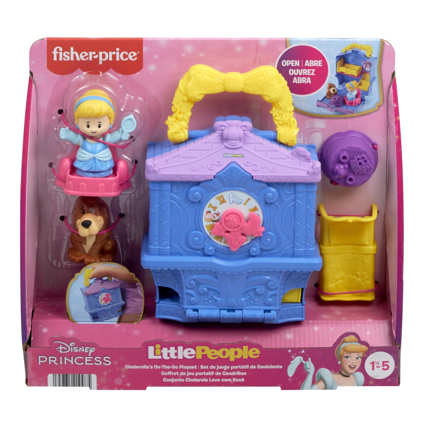 Fisher-Price Little People Toddler Toy Disney Princess Cinderella On-the-Go Playset with Figures for Pretend Play Kids Ages 18+ Months