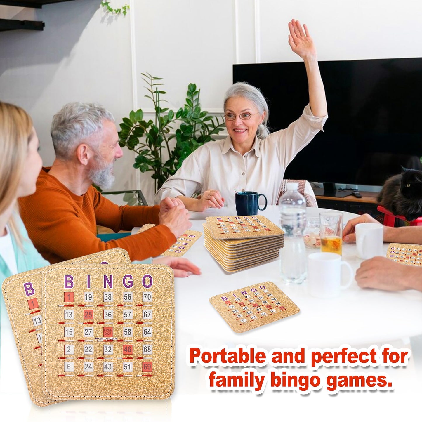 GSE Games & Sports Expert 50-Pack Reusable Shutter Bingo Cards, 5-Ply Stitched Fingertip Bingo Game Cards with Quick-Clear Sliding Windows for Large Groups Bulk Purchasing
