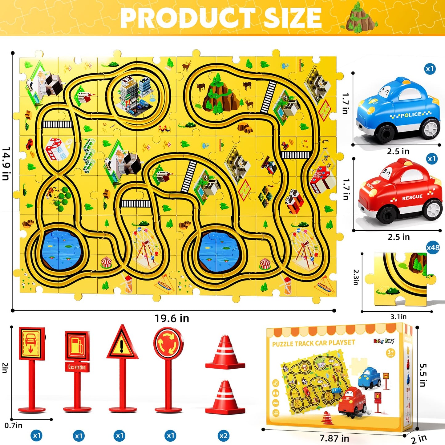 Beby Buty 48PCS Puzzle City Racer Car Track Set Toys for Kids, Toys Gifts for 3 4 5 Year Old Boys, Puzzle Racer Kids Car Track Set Ages 3-5 4-6, 3 4 5 Year Old Boys