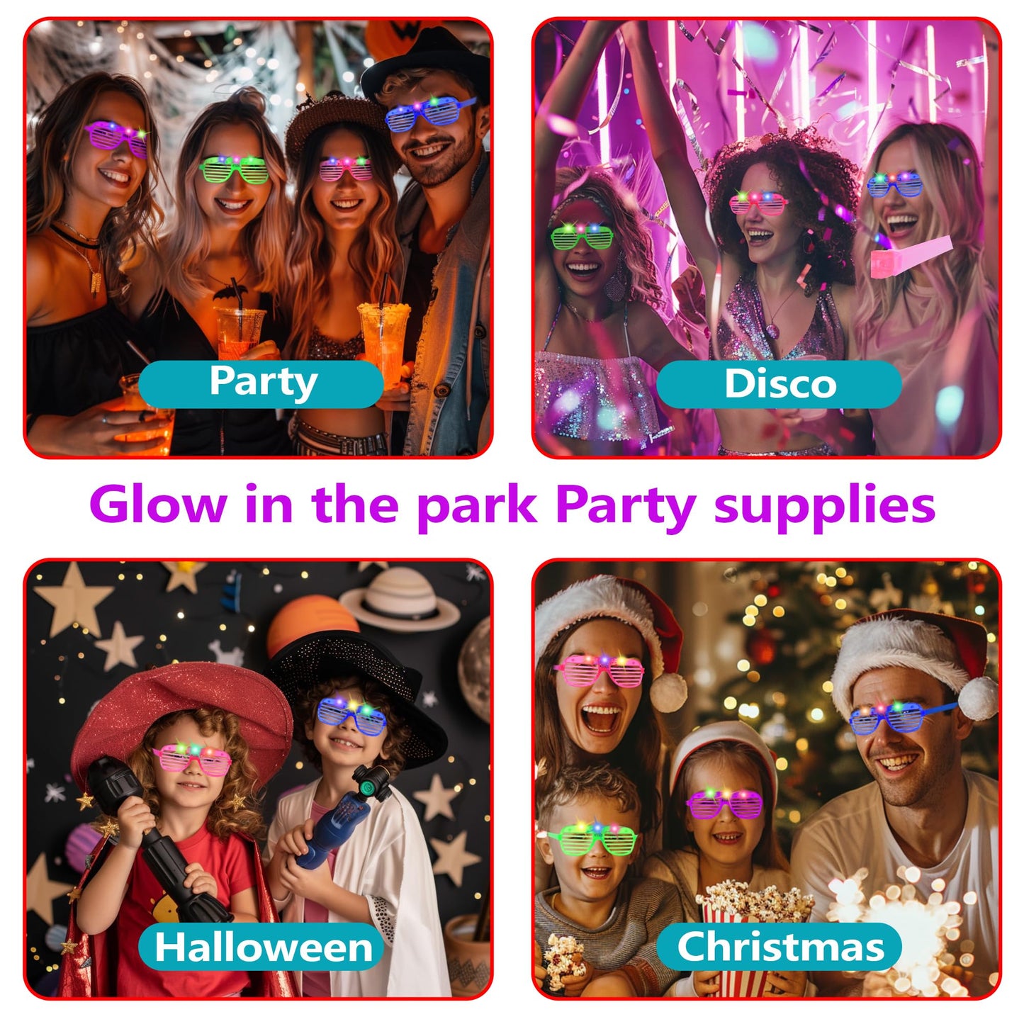 Zaaaslsm 40 Pack Led Glasses,Light Up Glasses,Glow Glasses Glow In The Dark Party Supplies Suitable For Kids/Adults, Rave neon Flashing Party For Birthday Mardi Gras New Year's Eve Decoration