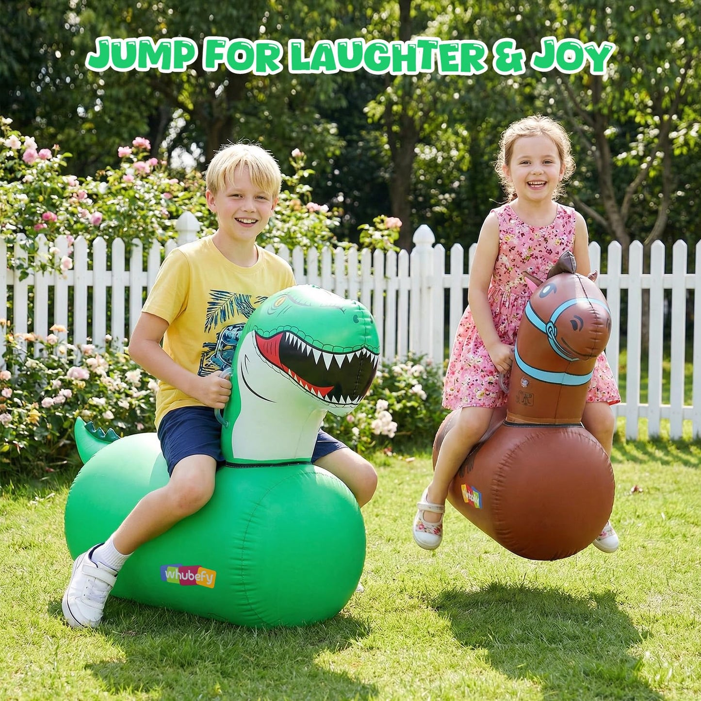 Whubefy Giant Infatable Bouncy Horse Toys, 2 PCS Thick PVC Ride On Bouncer Animal Hopper Jumping Toys with Pump for Indoor Outdoor Play, Puncture-Resistant Bouncer for Kids Teens Ages 5+, 220 lbs