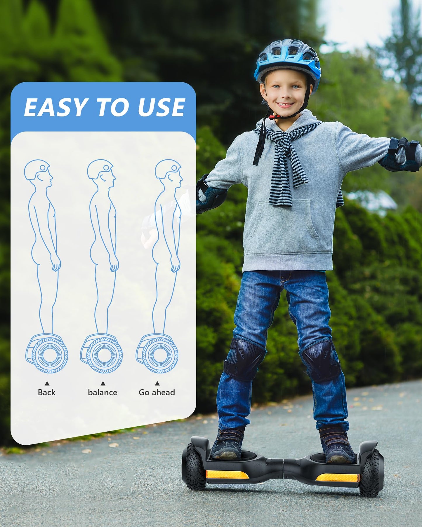 Gyroor Self Balancing Scooter New G13 All Terrain Balancing Scooter with LED Lights, Self Balancing Off Road with Bluetooth for Kids ages 6-12 and Adults-Matte Black