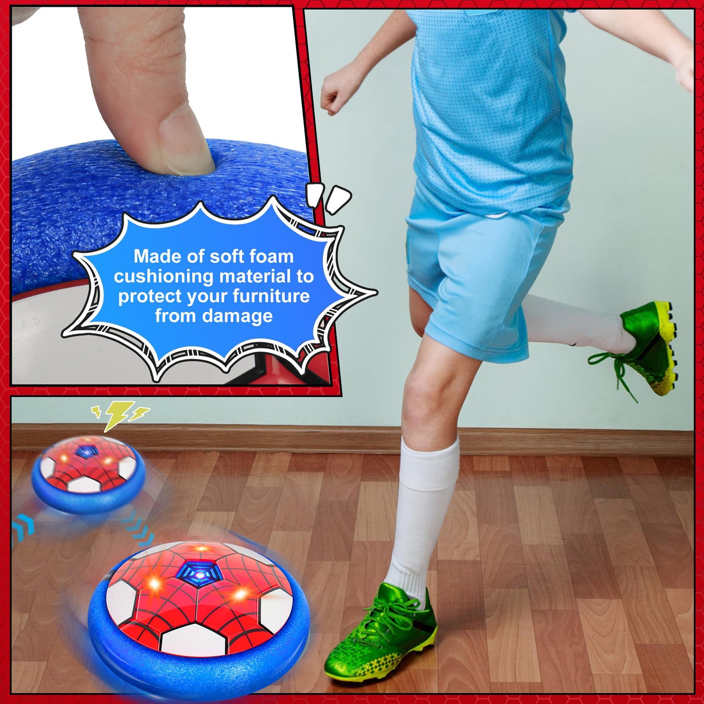BESTVIVE Hover Soccer Ball, 2 Pack - Indoor Soccer Toys for Kids, Cool Sports Games for Boys and Girls, Birthday Gifts(Red and Black)
