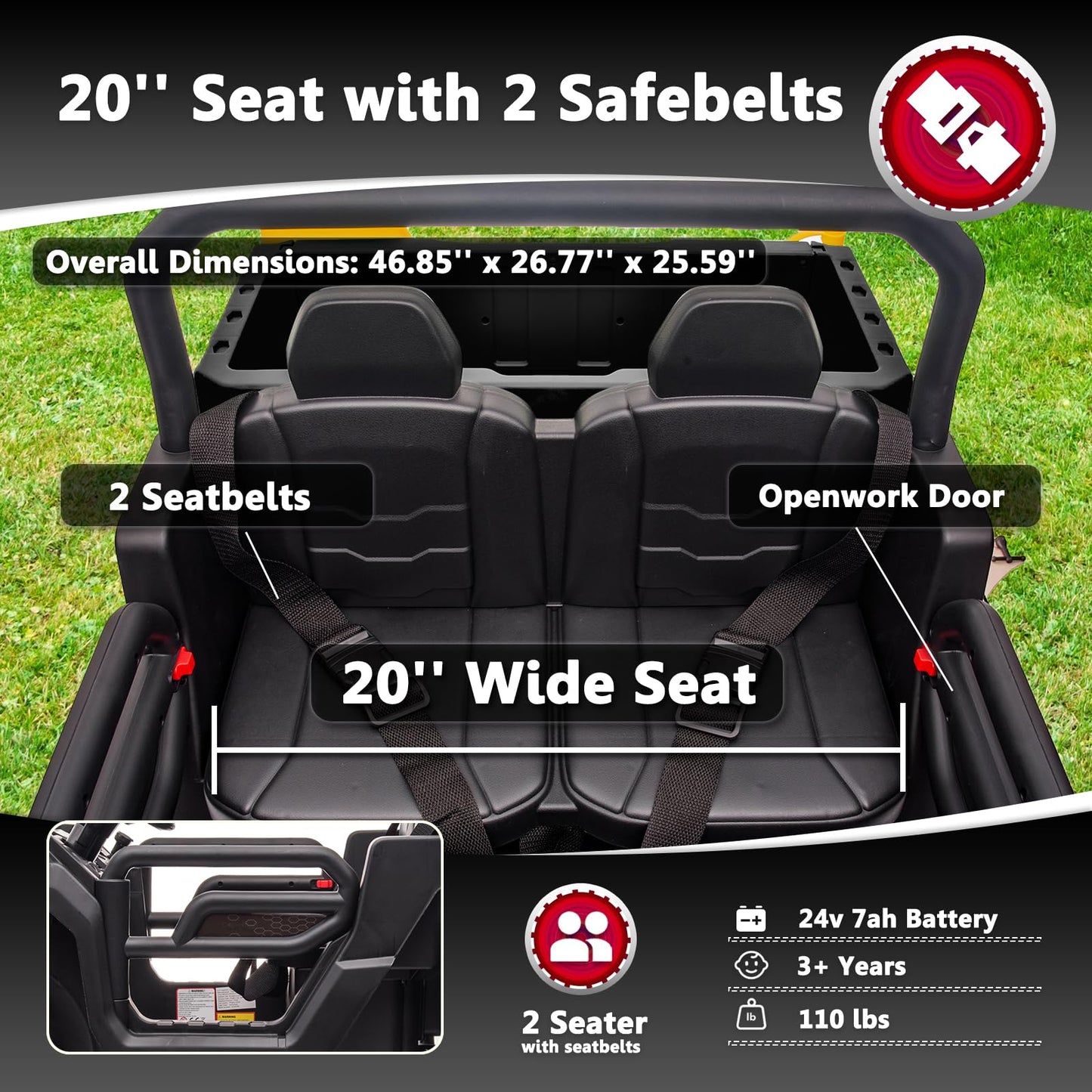 Sopbost 2 Seater 24V Ride On Toys for Big Kids with Electric Dump Bed 4WD Battery Powered Cars for Kids with Remote Control, Ride On Car with EVA Tires Wheels, Shovel, Music, Black