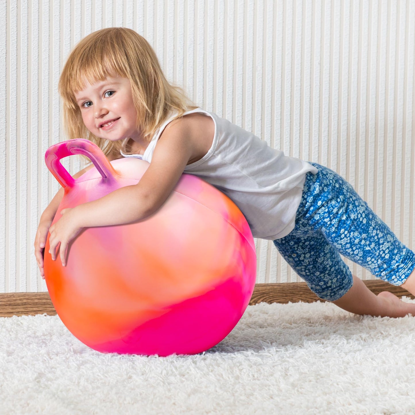 INPODAK Hopper Ball, 22 Inch Bouncy Ball with Handle for Kids, Hippity Hop Jumping Bounce Hopping Toy for Boys Girls Ages 7-12 with Pump and Gift Box Great Gift for Birthday Holiday (Orange)