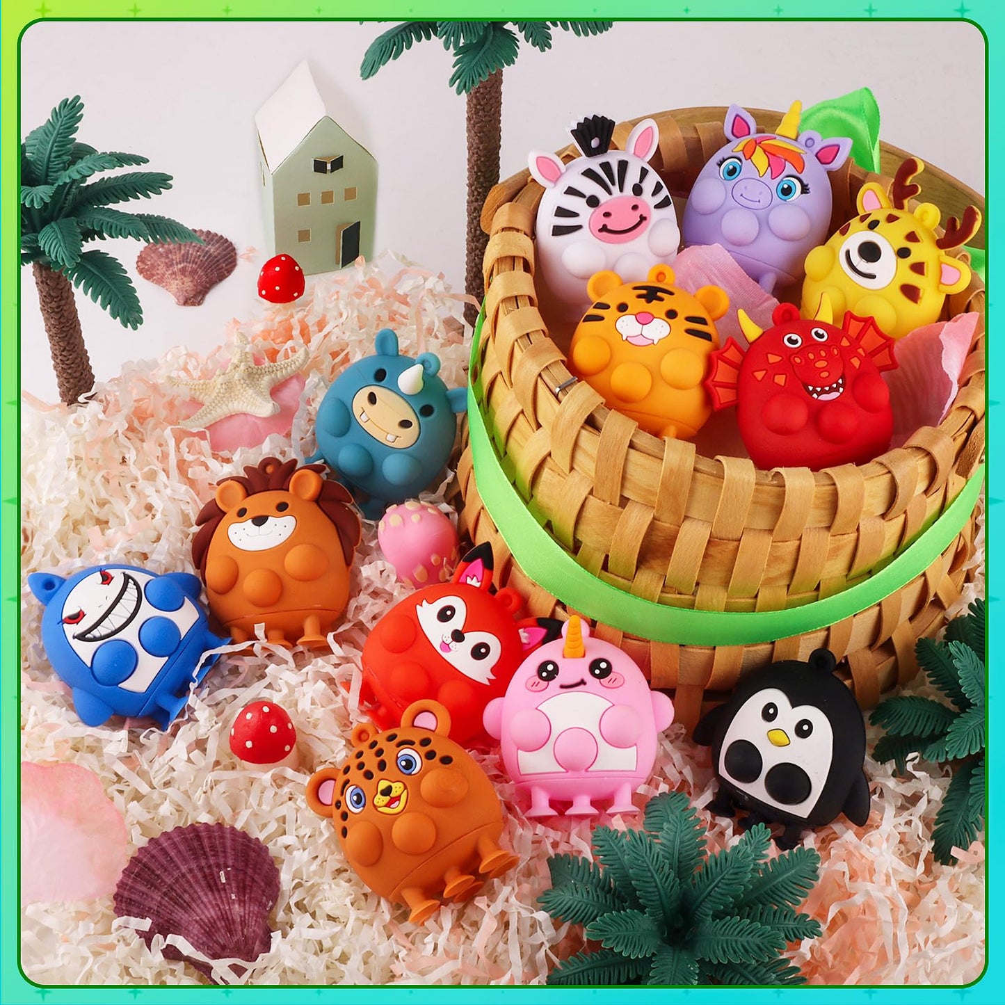 ChildFun 12 PCS Party Favors for Kids, Silicone Animal Pop Fidget Toys with Suction, Birthday Gifts for Boy Girls, Treasure Box Toys, Goodie Bag Stuffers, Prizes for Kids, Pinata Stuffers