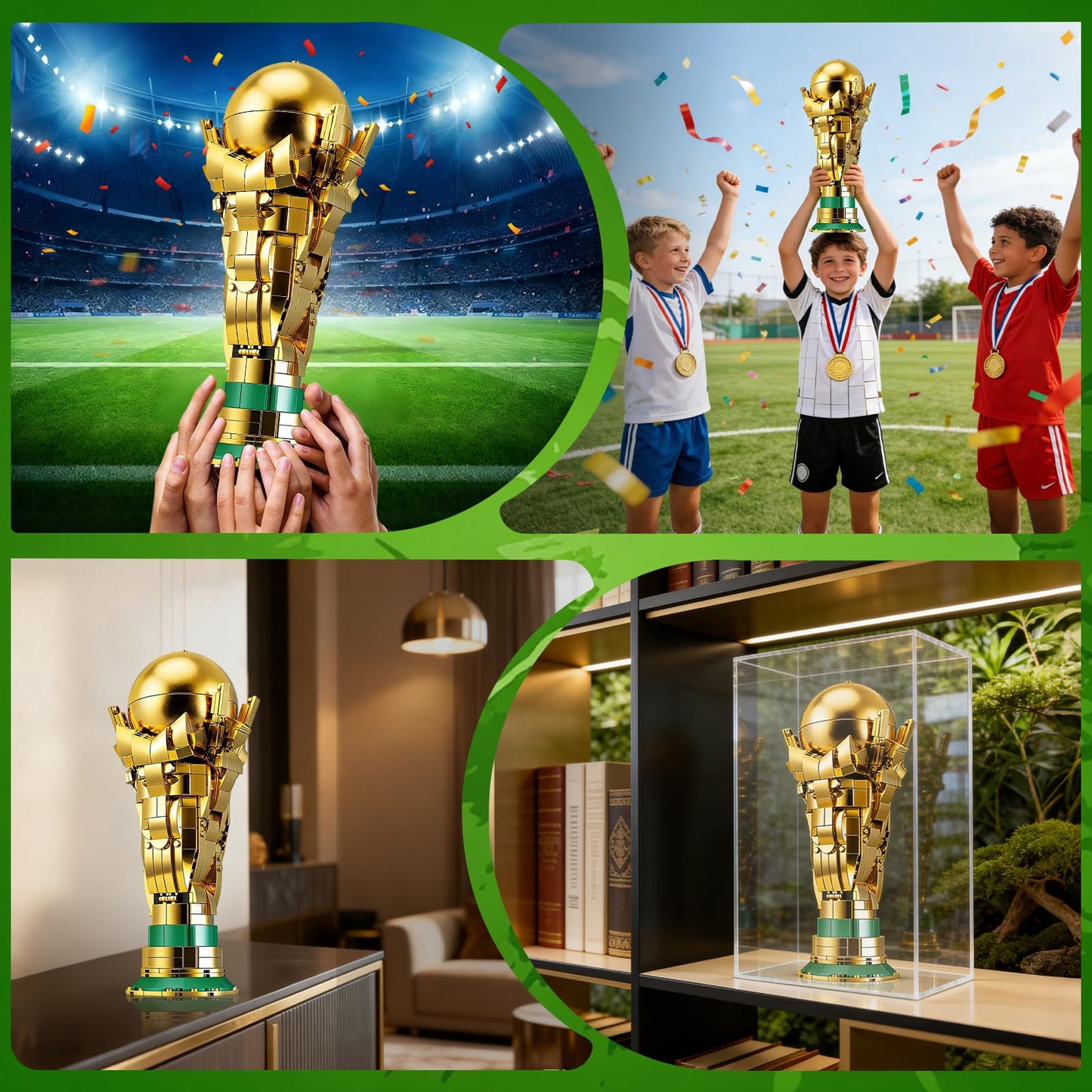 Soccer Trophy Building Set for Kids 8+ (446 Pieces) – STEM Golden Football Cup Model with Opening Sphere & Hidden Mini Balls – Collectible Display for Home Office Desk, Birthday Gift for Sports Fans