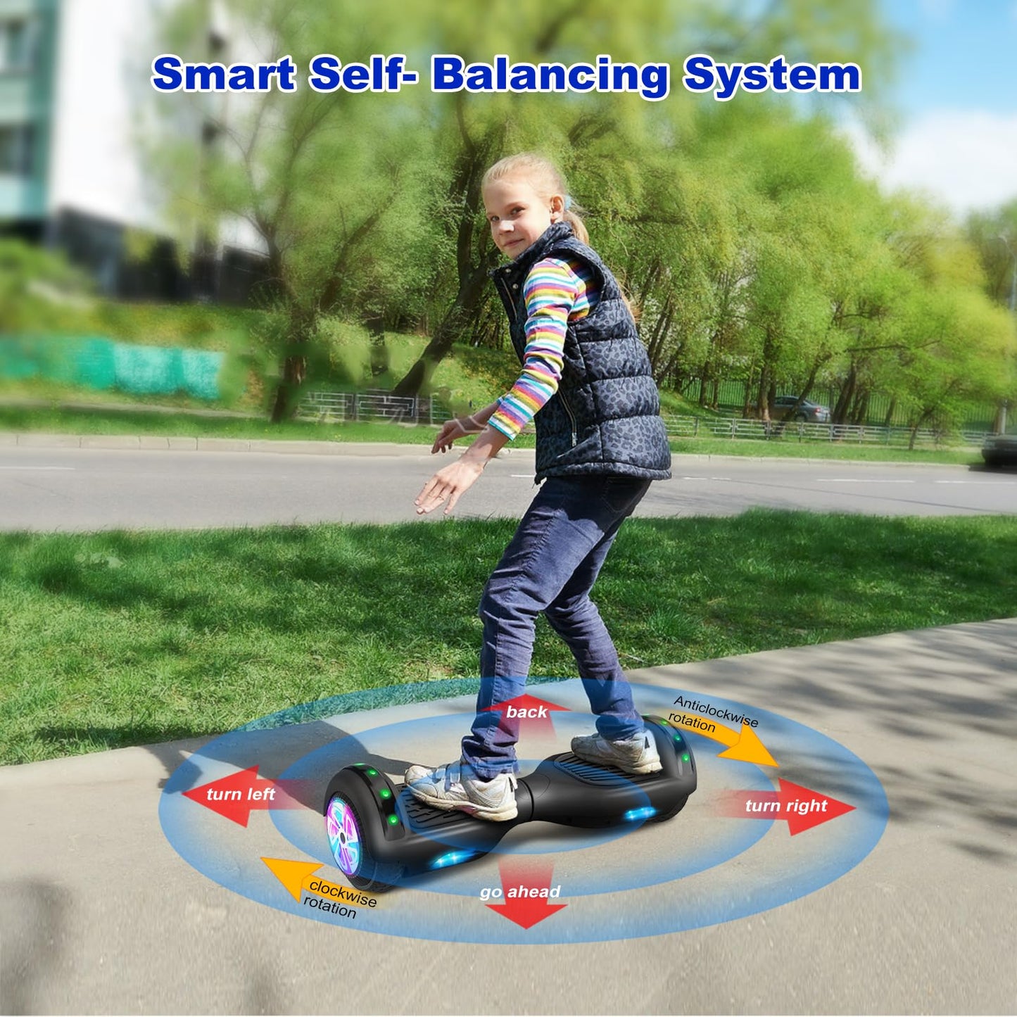 CBD Scooter with Corlorful LED Lights,6.5" Wheels, Dual 300W Motor Scooter for Kids Girls Boys Adults, All Ages