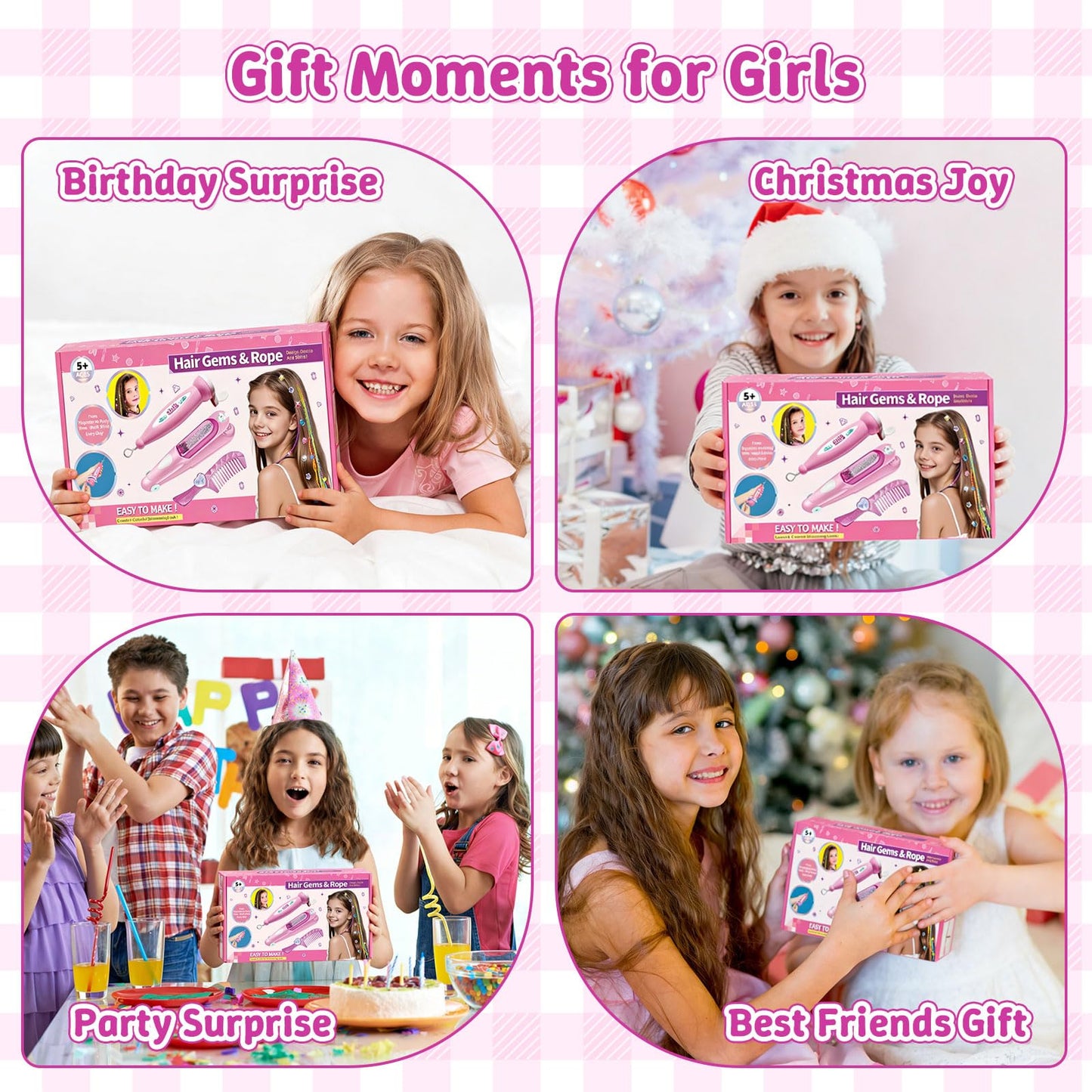 DIY Hair Salon Toys for Girls, Hair Gem Stamper Kit And Hair Rope Braider, Bling Hair Jewels Styling Tool with Glitter Diamonds Comb Beads Accessories Christmas Birthday Gifts for Girl 3 4 5 6 7 8-12