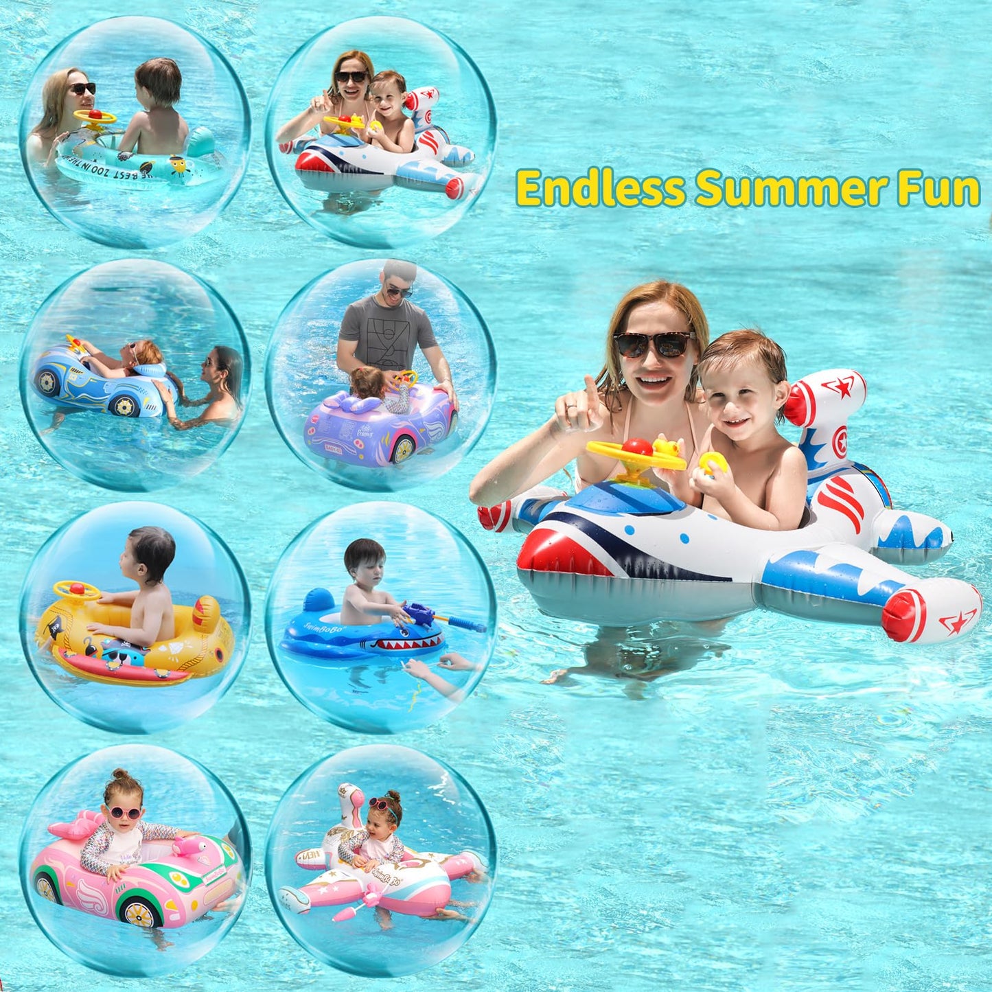 Swimbobo Toddler Pool Float with Seat Boat Inflatable Ride-on Car for Kids Outdoor Toys(Purple Pink Car)