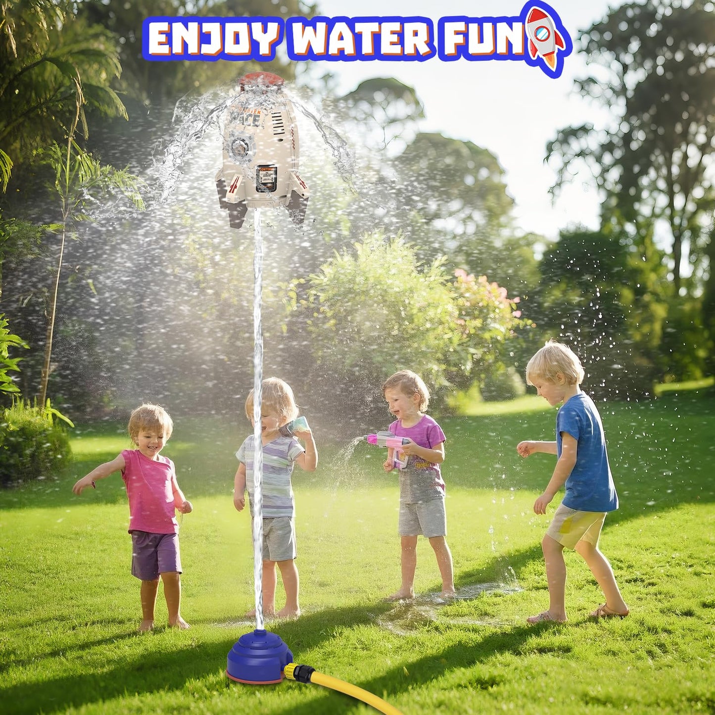 Sprinkler Rocket Launcher Toys for Kids - Outdoor Water Toys Water Splash Rocket, Summer Garden Lawns Water Toys Spray 360-Degree Rotation for Boys and Girls 3-12 Year Old Holiday Birthday Gifts