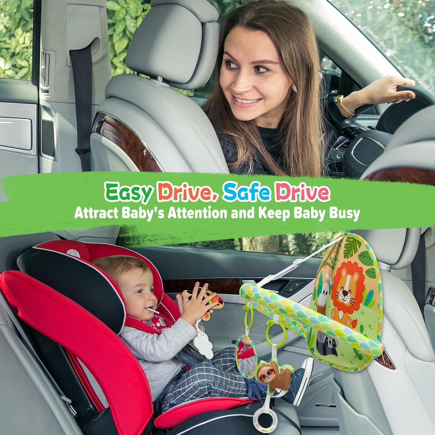 Dr.Rapeti Baby Car Seat Toy for Travel Rear Facing Double Sided Baby Travel Activity Car Seat Entertainment Toy Easy Drive Gift for Newborn Baby Infant