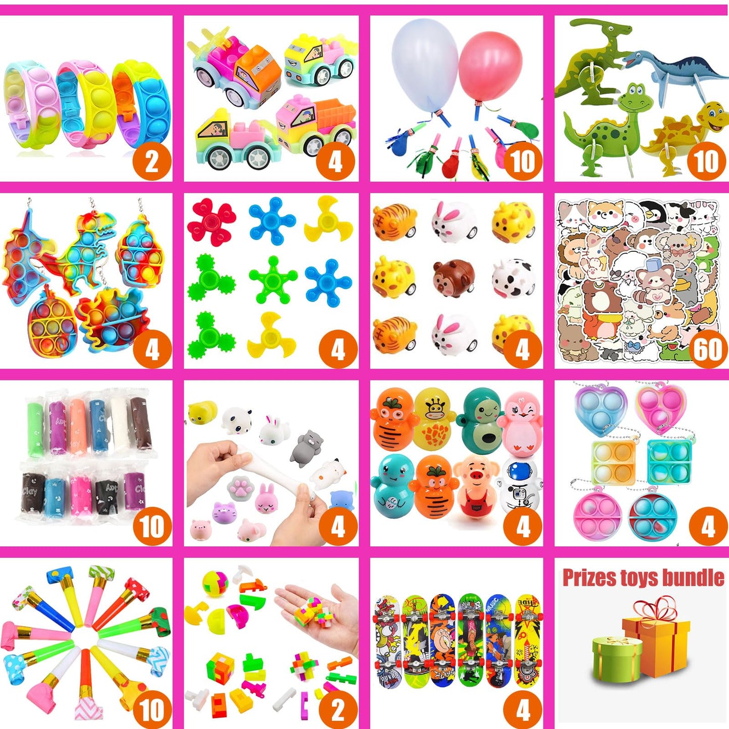 136 Pcs Pop Kids Party Favors Toys Bulk,5-in-1 Classroom Prize Box for 4-10 Ages Boys Girls,Carnival Treasure Box Stuffers Fidget Pop Its,Arts & Educational Toys Goody Bag Fillers,Pinata Stuffers