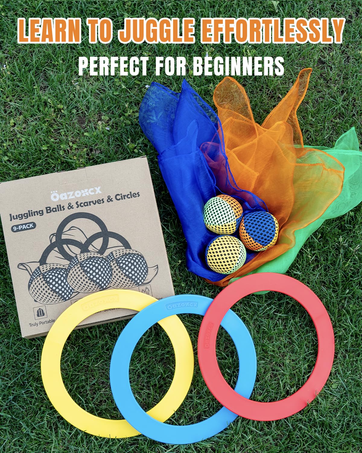 oazoxcx Juggling Starter Set of 3 Juggling Balls 3 Scarves 3 Rings Perfect for Developing Motor and Juggling Skills