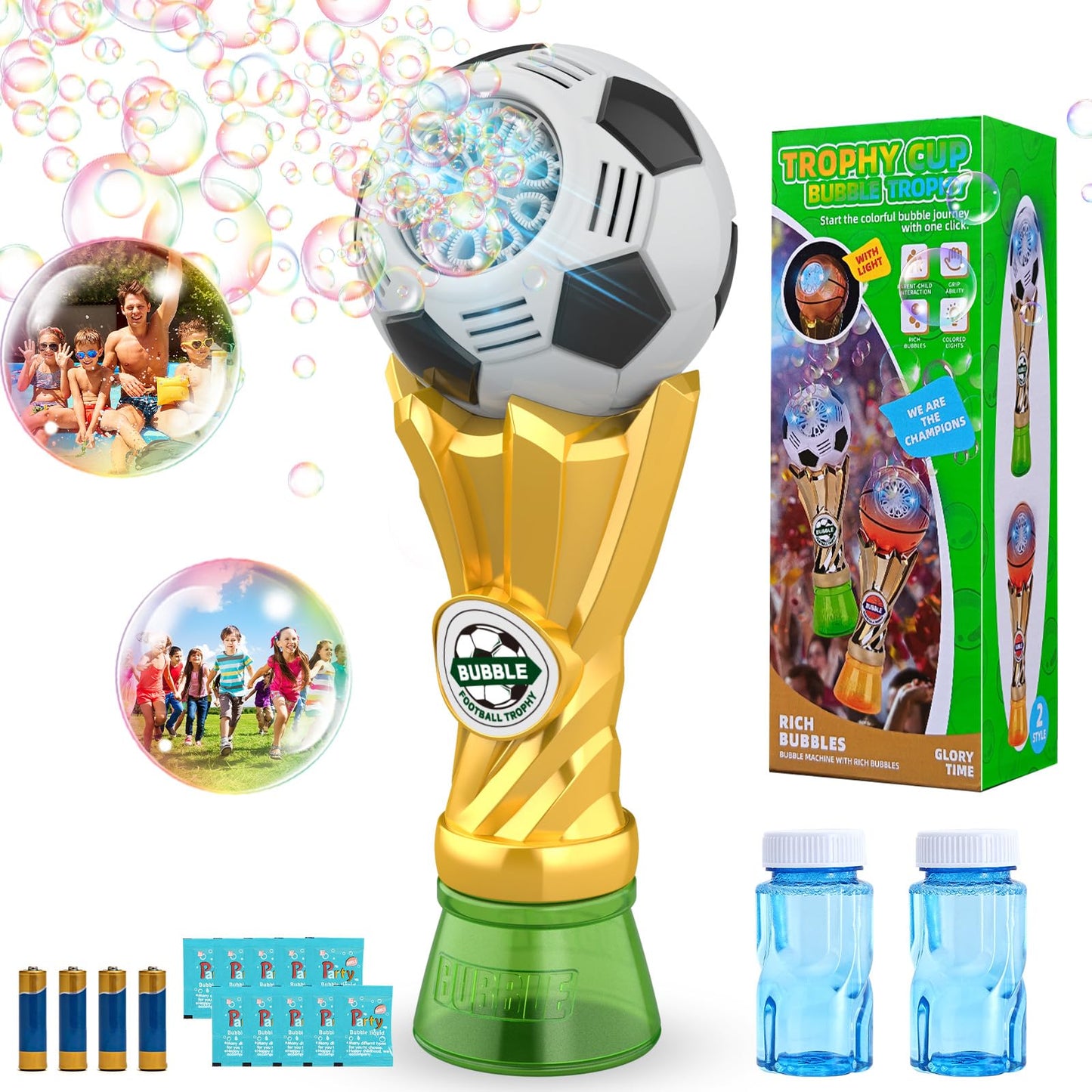 Football Trophy Bubble Wand,Soccer World Cup Bubble Machine for Kids,Light Up Bubble Maker,Bubble Blower,Outdoor Party Birthday Bubbles Toy for Toddlers,Gift for Boys Age 3-8 Years Old.