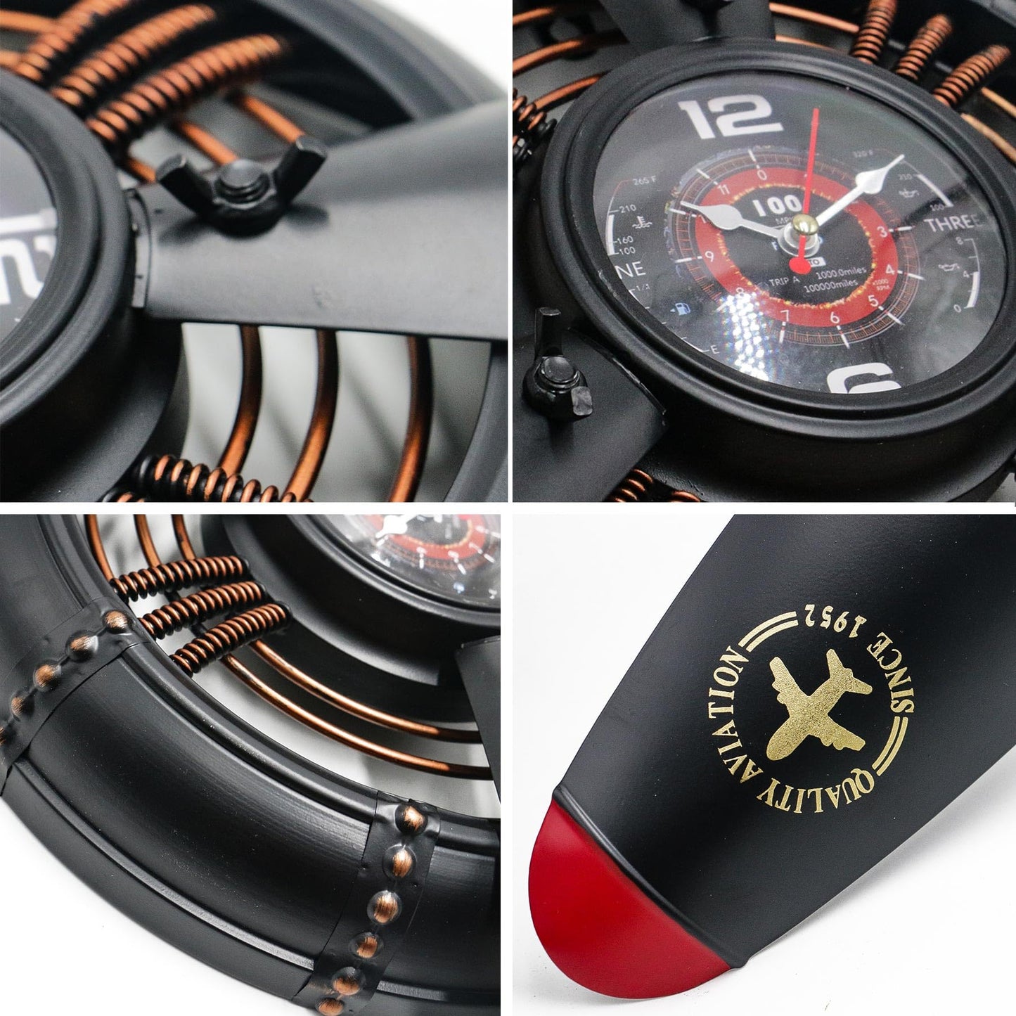 GLOWMIRTH Airplane Wall Art,Aviation Décor,Unique Wall Sculptures,Pilot Gifts,Steampunk Metal Art for Kitchen, Bedroom, Living Room,Cool Clocks Battery Operated,Black