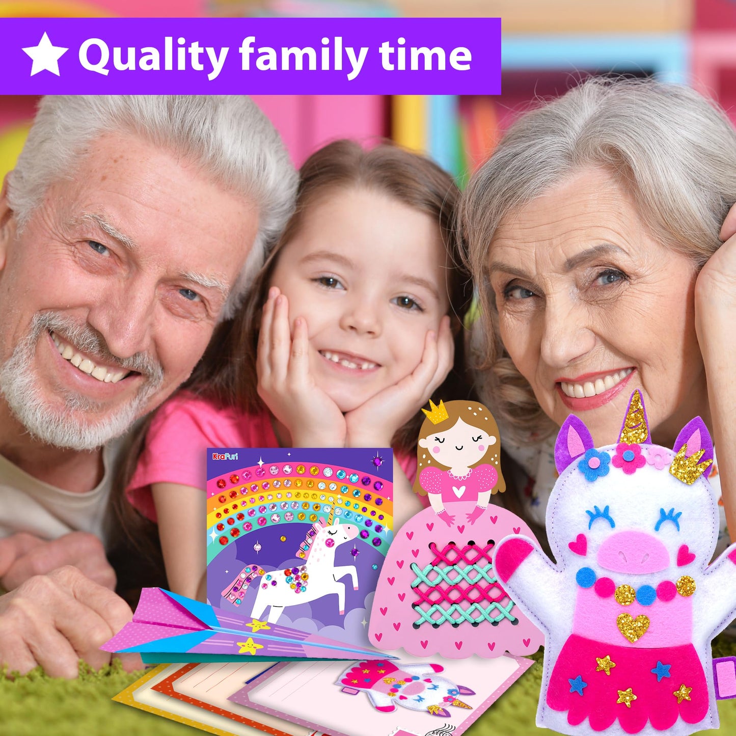 KRAFUN My First Craft Workshop Art and Craft Kit for Kids - Projects in 10 Envelopes, Unicorn, Mermaid, Princess & Llama Crafts, Creative Educational Activities Girls Toddlers Ages 3 4 5+