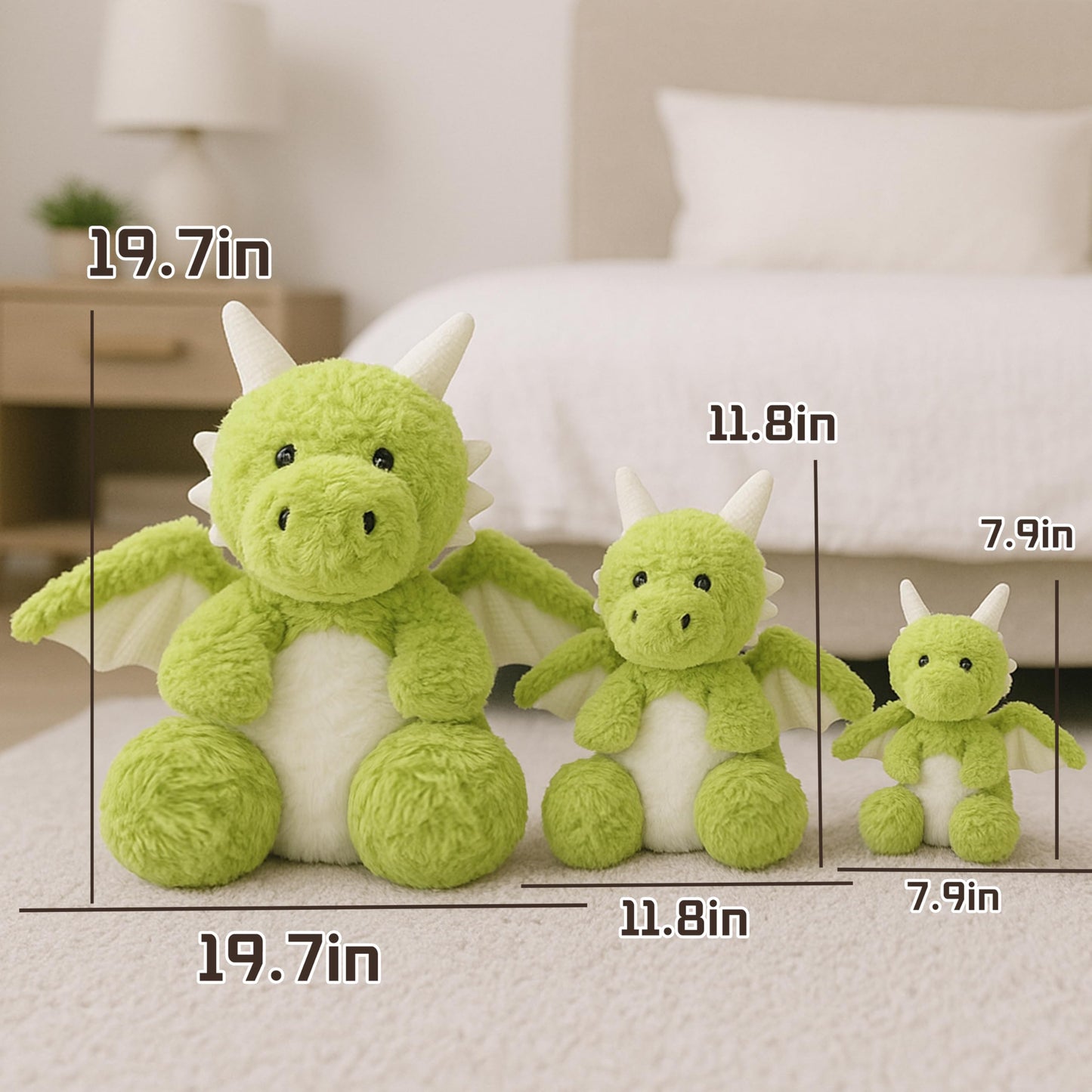Soft Little Flying Dinosaur Stuffed Plush Pillow, Adorable Green Dragon Plush Toy and Birthday Presents for Kids, Adults and Collectors(Green/19.7in)