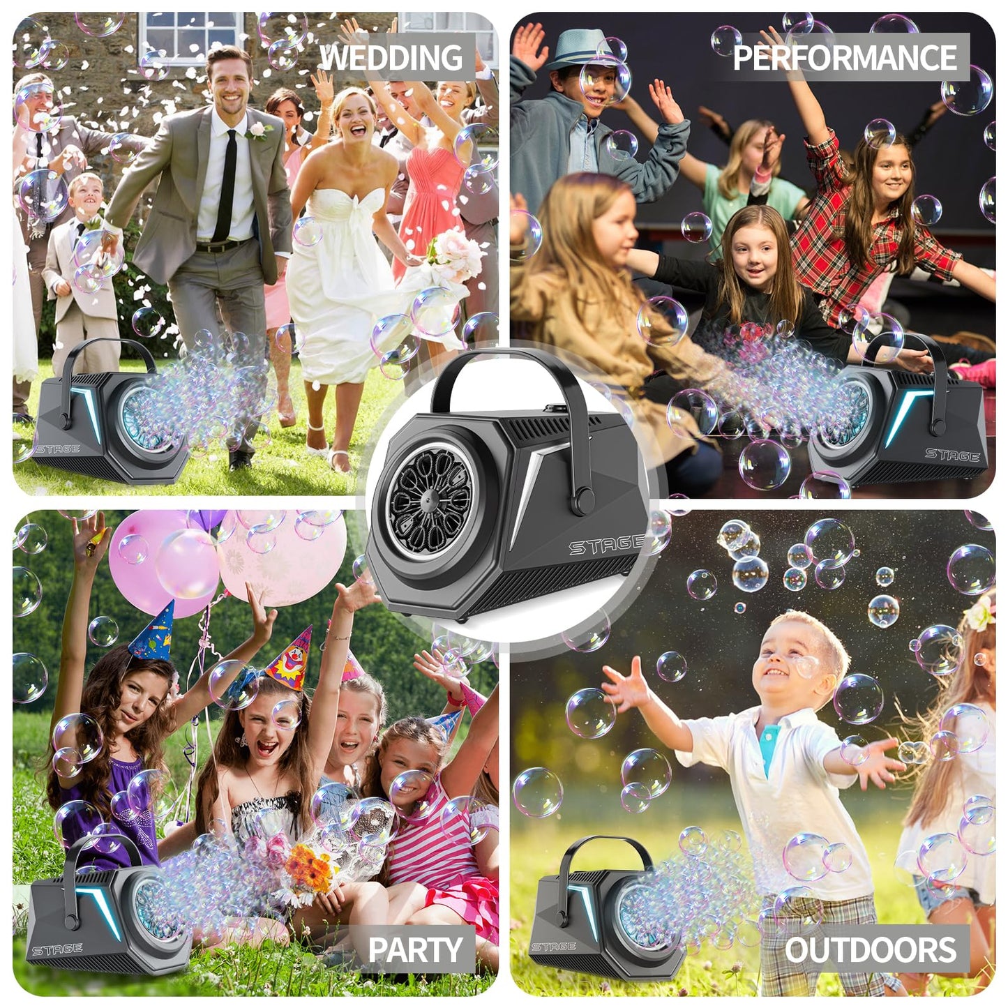 Bubble Machine with Remote 10 Hole Bubble Blower Machine with One-Click Start, Portable for Kids, Weddings, Birthday Parties, Outdoor Activities (Black)