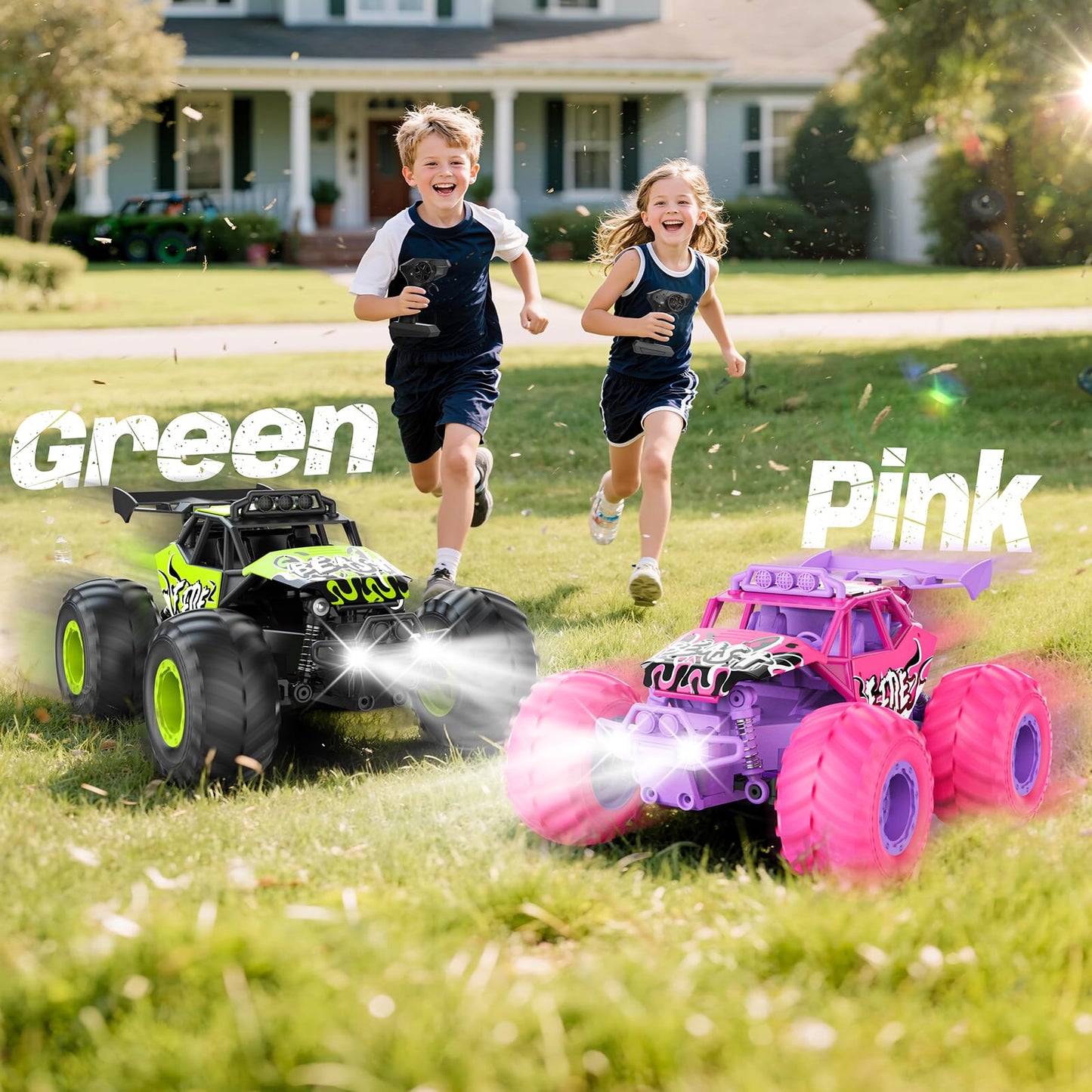 Meislane Remote Control Car, All Terrain RC Cars with Speed Switch RC Truck with LED Headlight and Rechargeable Batteries, 20KM/H Monster Truck Toys Gift for Girls Age 6-8 8-12, Pink
