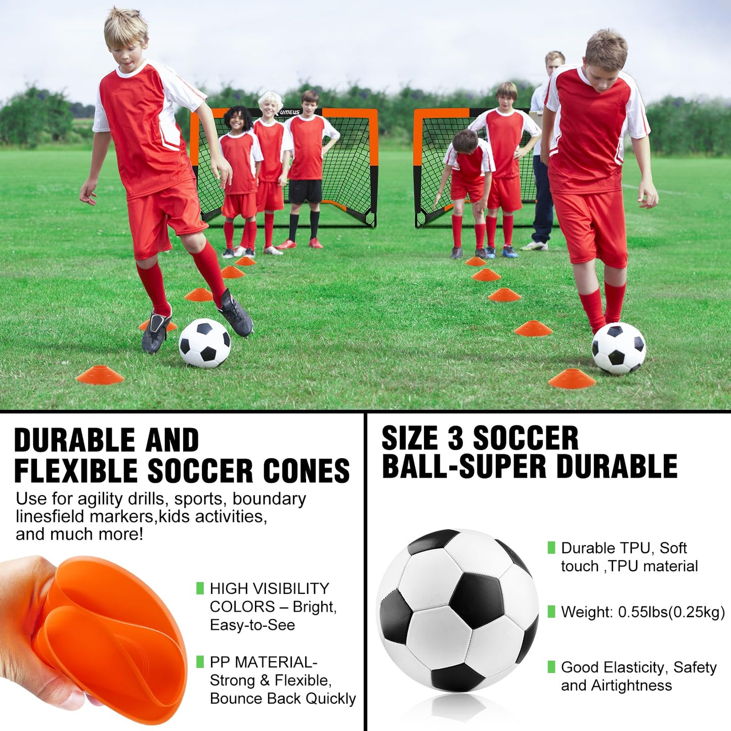Kids Soccer Goals for Backyard Set- 2 of 6X4/ 4X3 ft Toddler Soccer Goal Training Equipment with Soccer Ball, Ladder, Pop Up Soccer Net for Kids Age 3-5 4-6 6-8 8-12 10-12 Outdoor Games Sports Gift