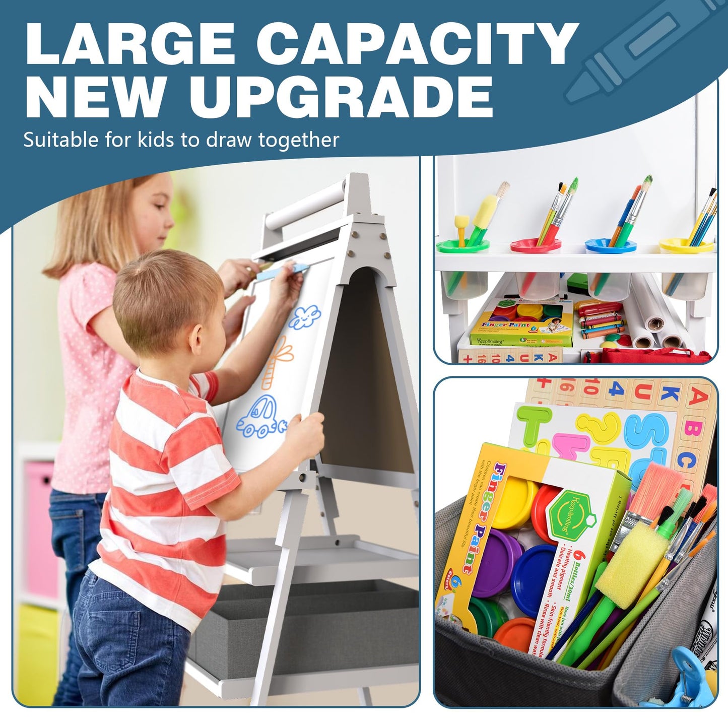 JOYOOSS Art Easel for Kids Ages 4-8 Easels for Toddlers Art Kids Easel Ages 8-12 Wooden Magnetic Whiteboard Chalkboard with Paper Roll for Kid Dry Erase Board Drawing Easels