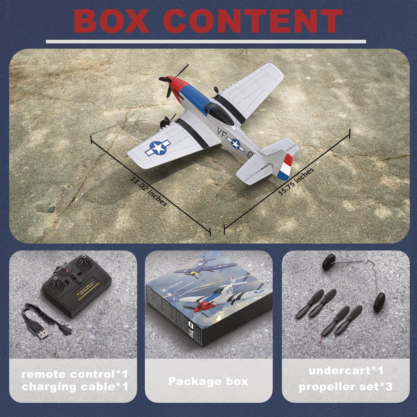 ANBURI RC Plane for Beginners, P51 Remote Control Airplane for Adults, 2.4GHz 3 Channel Fighter Featuring 6 Axis Gyro Stabilizer, Easy to Fly