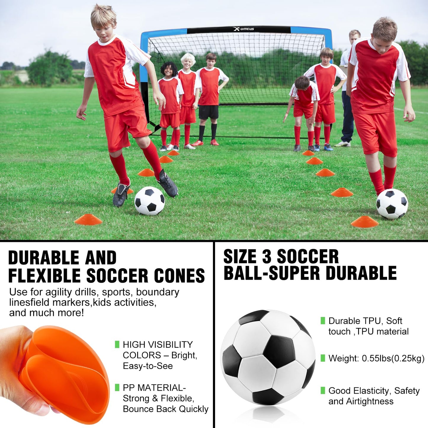 Kids Soccer Goals for Backyard Set of 2, 4 x 3 ft/6 x 4 Toddler Soccer Goal Training Equipment with Soccer Ball, Cones, Pop Up Soccer Net for Kids Age 3-5 4-6 6-8 8-12 10-12 Outdoor Games Sports Gifts