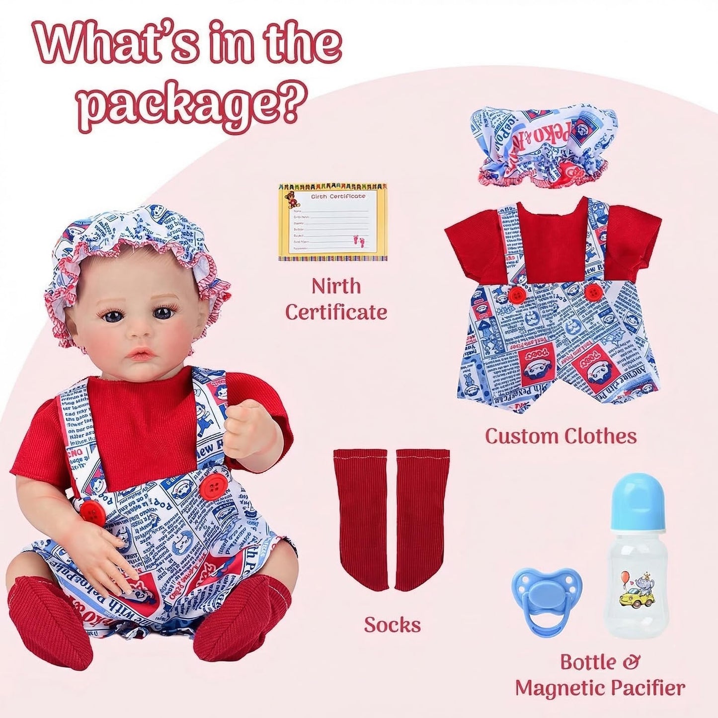 PUAMUBUA Reborn Baby Dolls,18 Inch Realistic Baby Doll Girl,Muñecas De Siliconawith Cute Soft Vinyl Body, Real Baby Doll Newborn Lifelike Baby Gift with Accessories for 3+ Years Old Kids (Red)