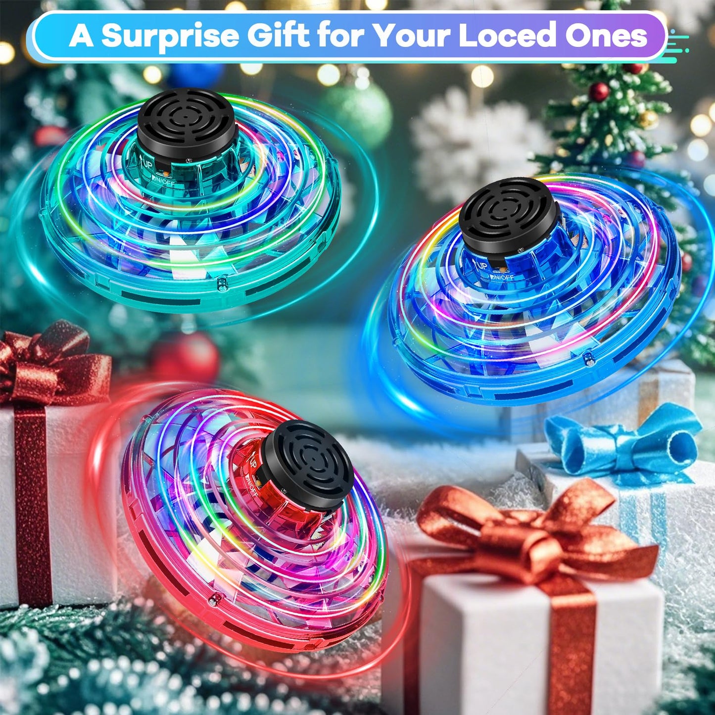 Vantexi Drone for Kids Flying Toys, 2026 Upgrade LED Fidget Spinner, Hand Operated Fidget Flying Spinner Toy for Indoor Outdoor, Christmas Birthday Gifts for 6 7 8 9 + Year Old Boys Girls