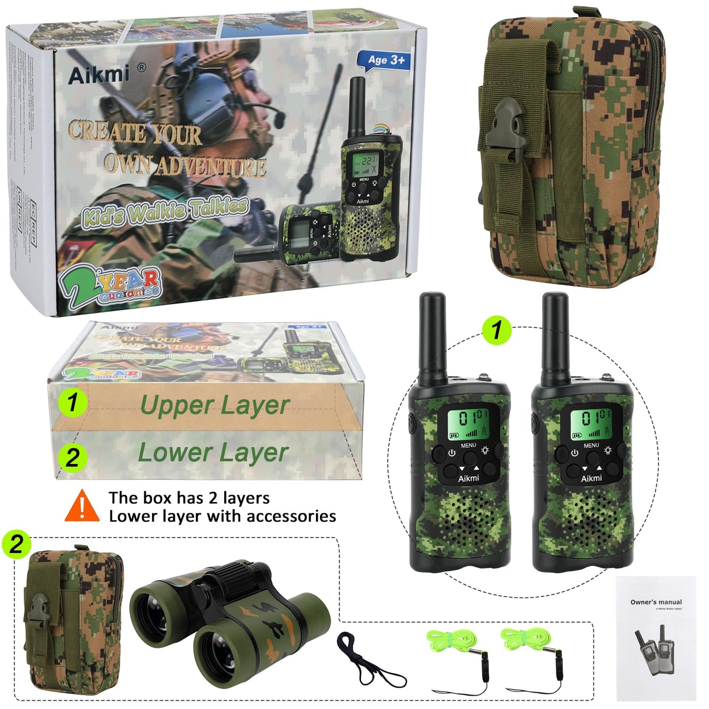 Walkie Talkies for Kids Toys for Boys Aged 5+ Outdoor Toys 2 Way Radio 22 Channel 3 Miles Range for Camp Hunt Adventure Game Birthday 6 7 8 9 10 Year Old Boys Gifts (Green)